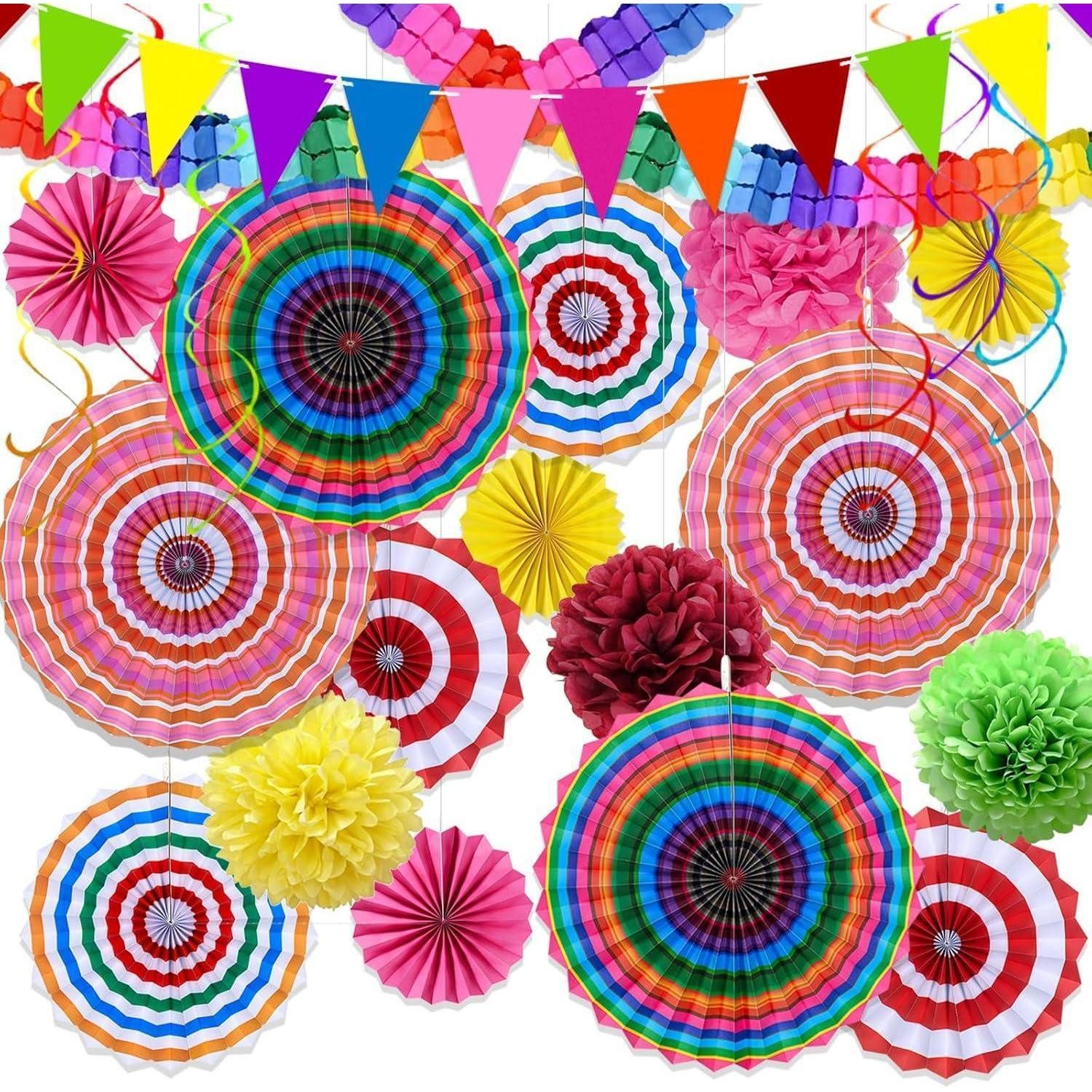 LuxusKollektion Dekoobjekt 24 Stück Partydekoration Girlande Pompons Sommerparty Mädchen