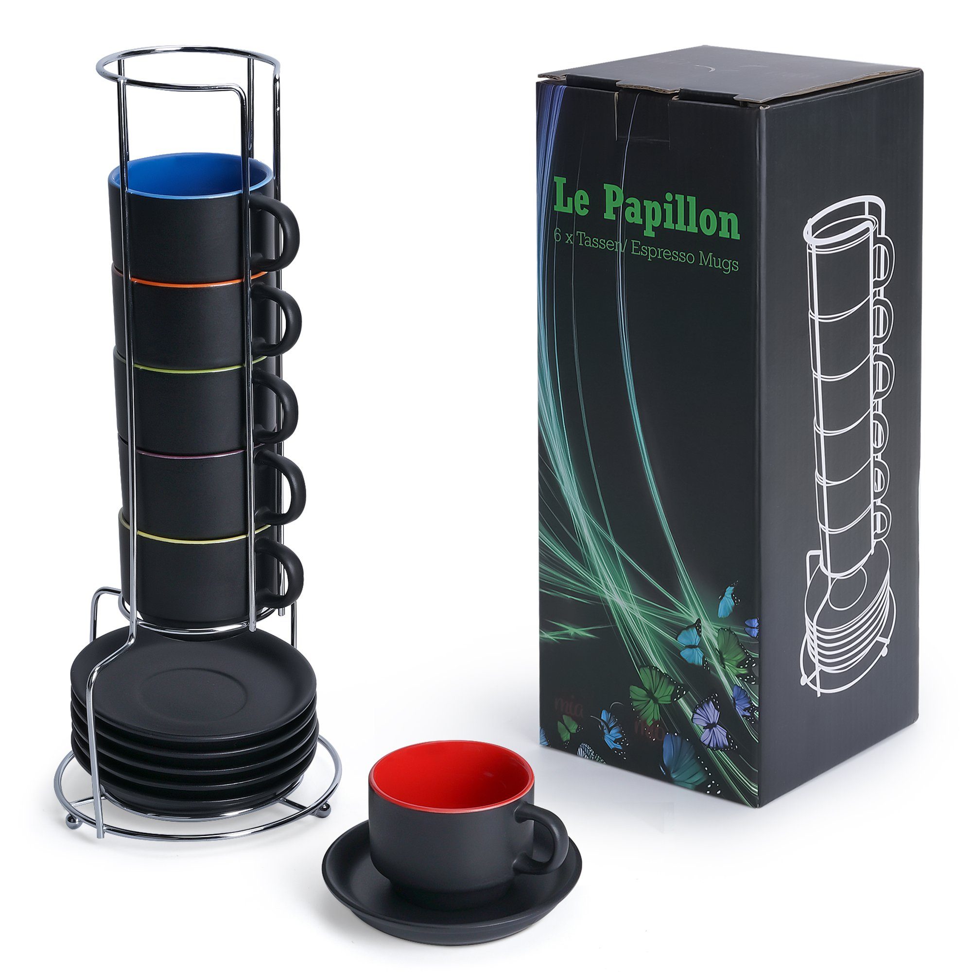 MiaMio Espressotasse Espressotassen Set Le Papillon Kollektion (6 x 75ml)