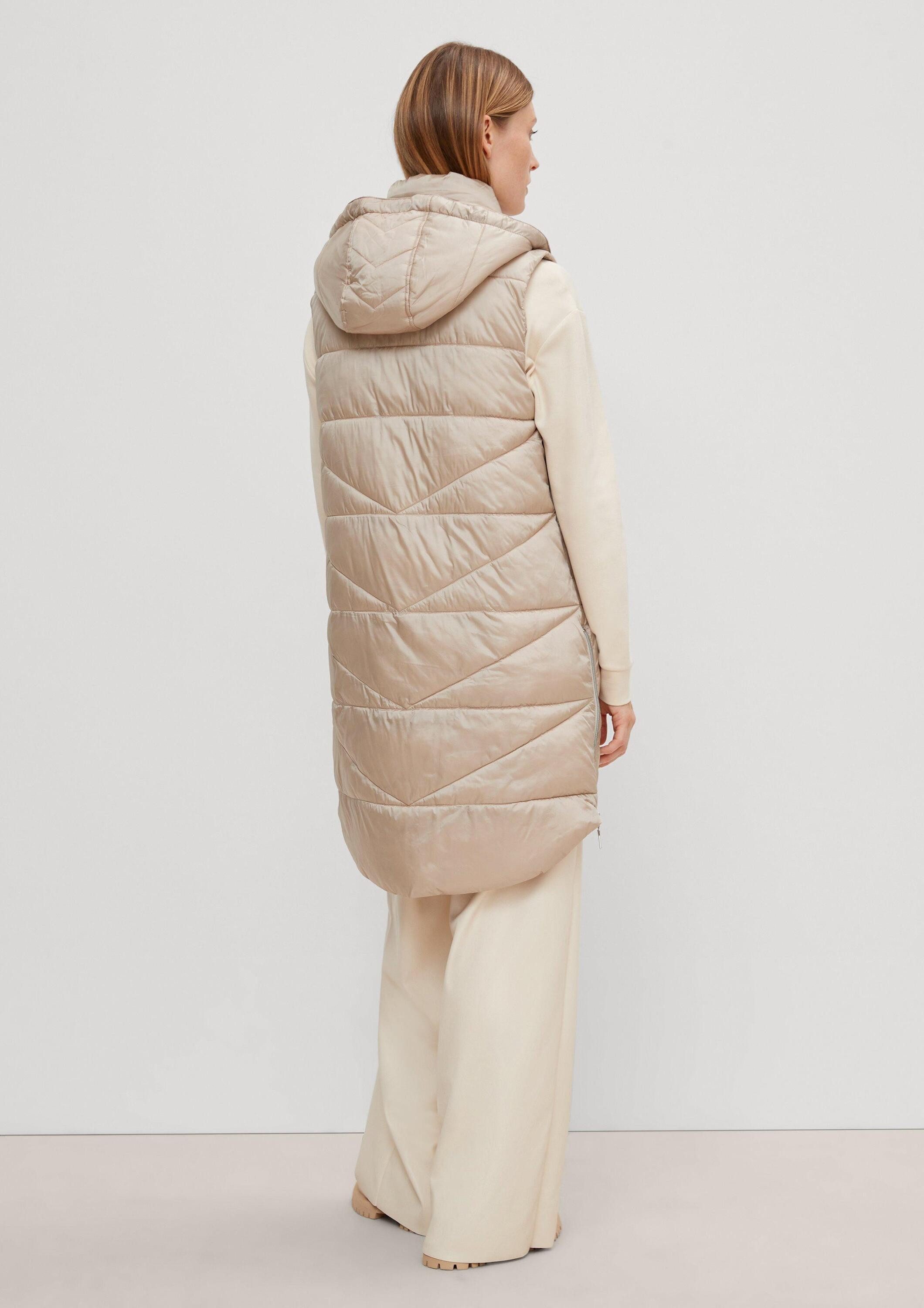 comma Outdoorjacke Outdoor-Weste Lange Steppweste mit Kapuze