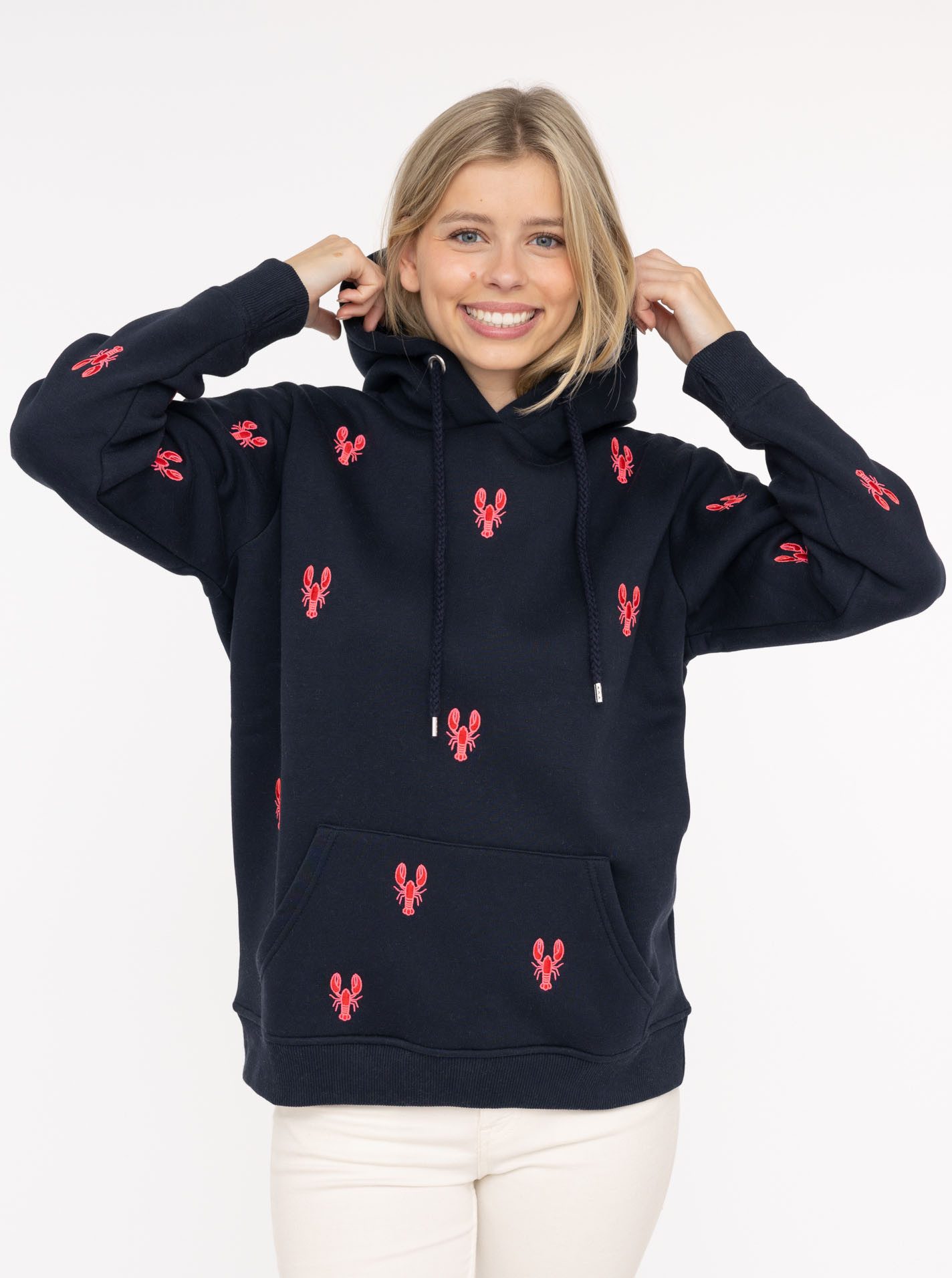 Zwillingsherz Kapuzensweatshirt Hummer-Stickerei, Kapuze, Kordelzug, Baumwo günstig online kaufen