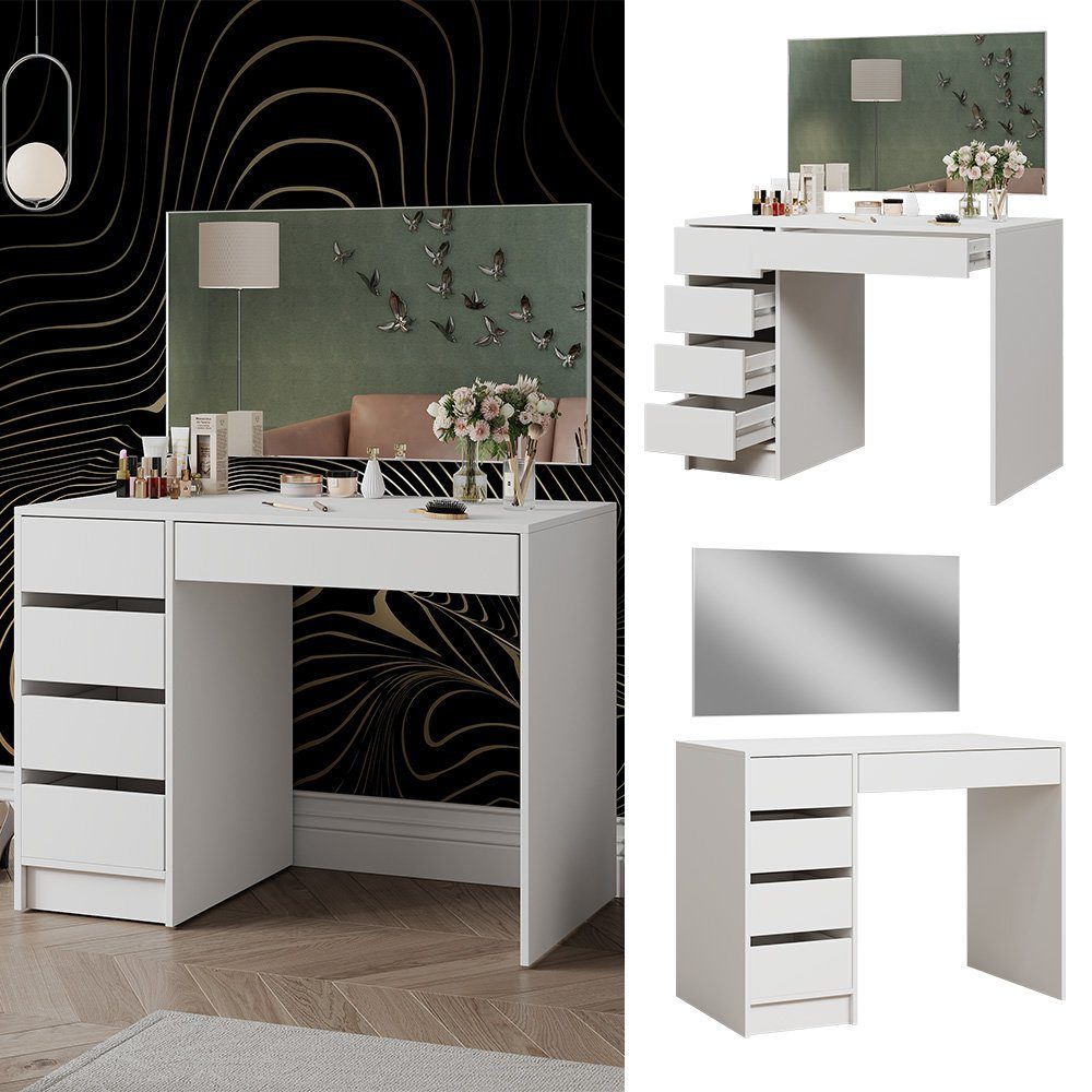 Vicco Schminktisch Thalia, Weiß, 100 cm mit 5 Schubladen günstig online kaufen