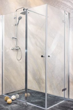 Sanotechnik geteilte Dusch-Flügeltür Sanoflex Grande, Einscheibensicherheitsglas, mit Seitenwand