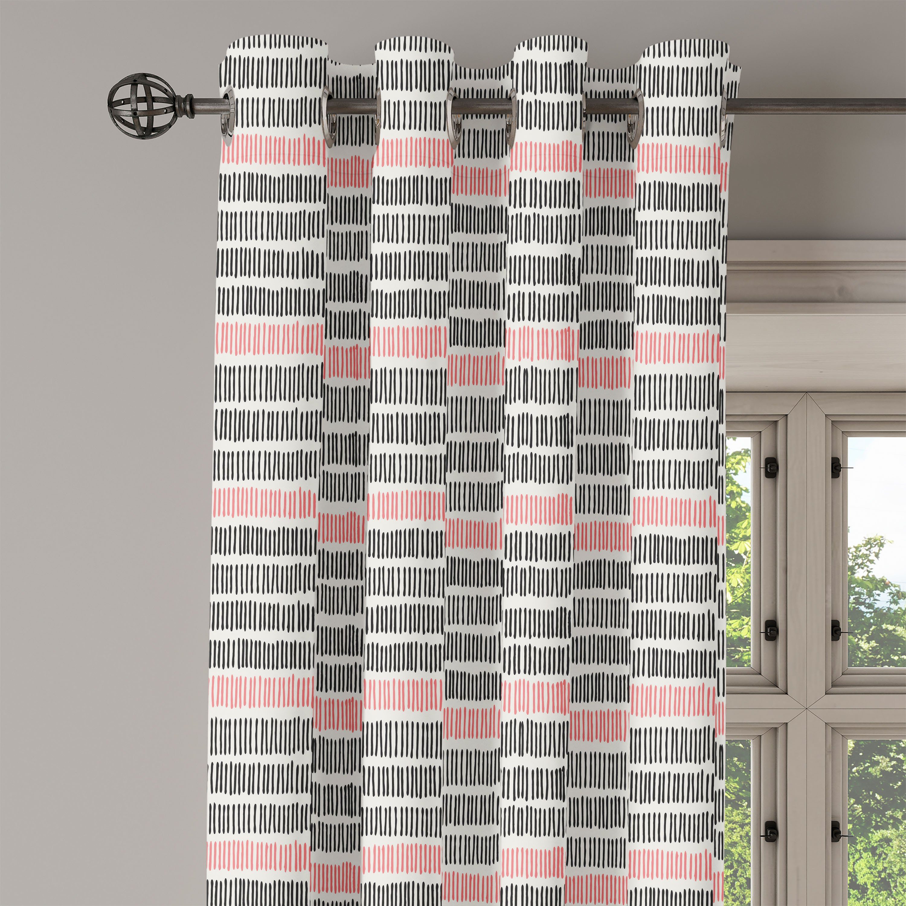 Wohnzimmer, Hipster Retro für Dekorative Schlafzimmer Gardine Linien Abstrakt Abakuhaus, 2-Panel-Fenstervorhänge