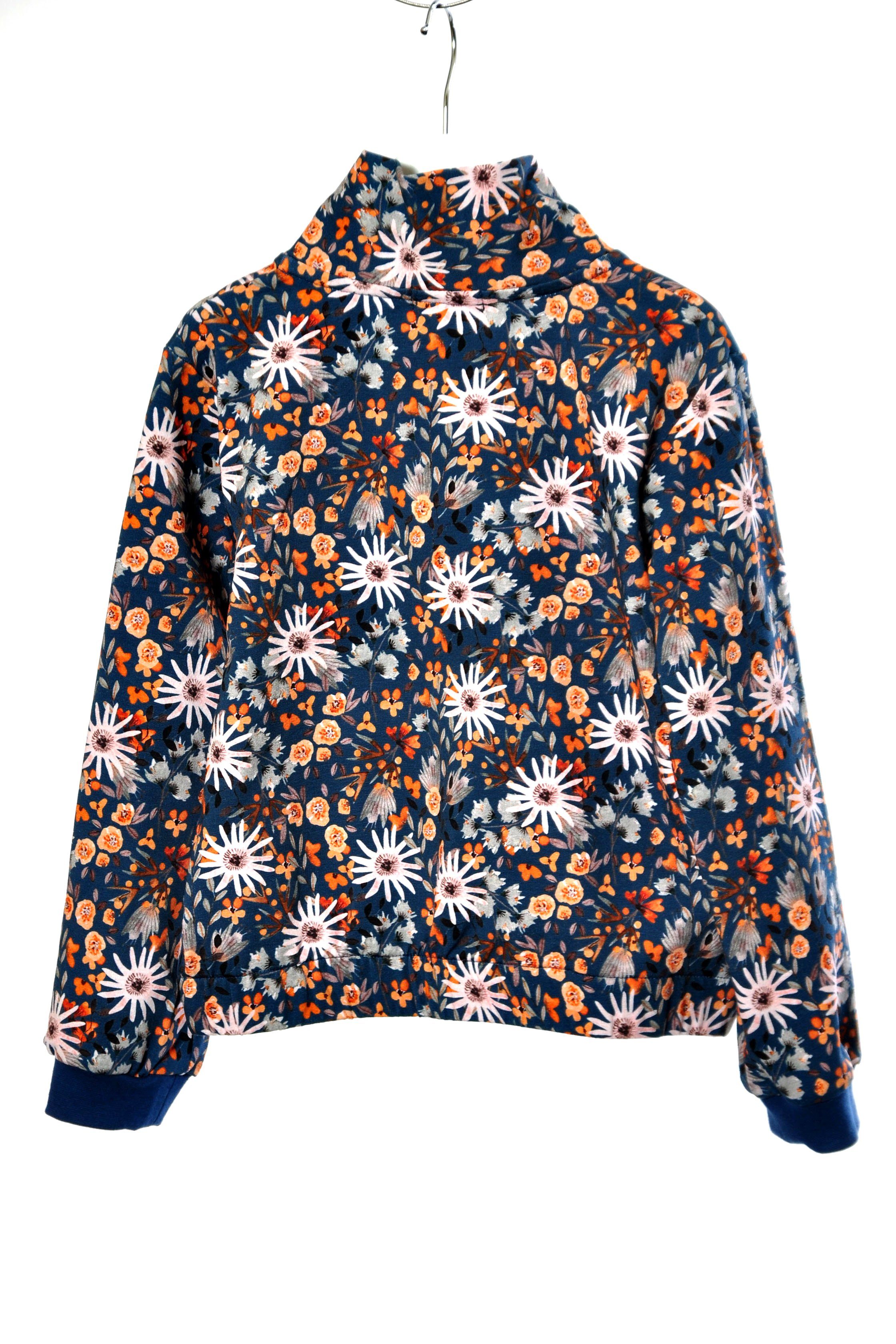 coolismo Sweatshirt Sweater blau mit für Motivdruck europäische Blumen Baumwolle, Mädchen Produktion