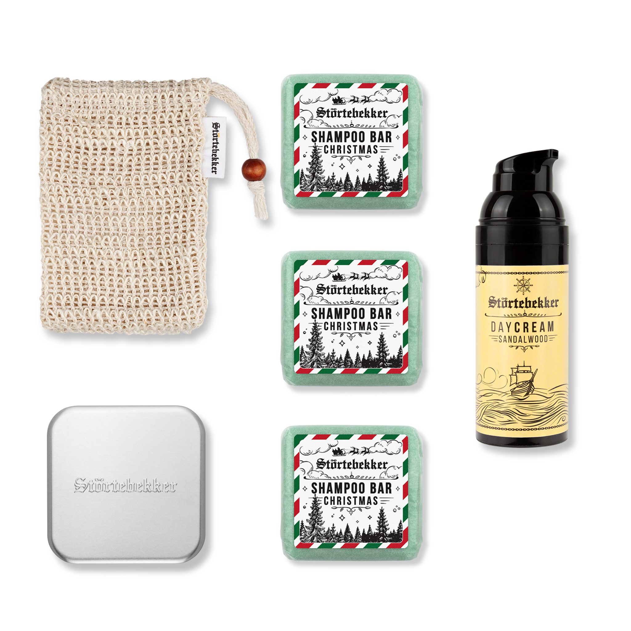 Störtebekker Festes Haarshampoo x 3 - Dusch Routine Set inkl. Tagescreme, Soap Box und Soap Bag, Spar-Set, Alles für die Dusch Routine, Sanfte Pflege für Haare & Haut - Spendet Feuchtigkeit