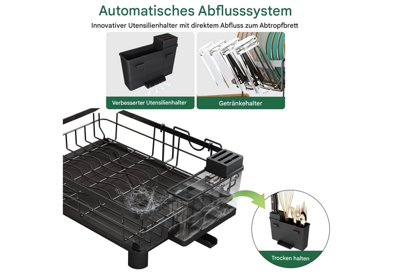 Thumbnail - SURFOU Geschirrständer Geschirrabtropfgestell 2-Tier Abtropfgestell Spülbecken Organizer Set, Zubehör für ideal für Tell...