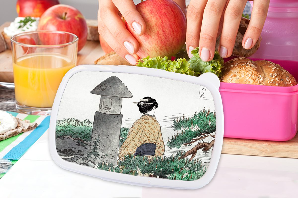 Natur Kinder, - - Lunchbox Brotdose Mädchen, rosa Kunststoff, Brotbox (2-tlg), Frau Japan Kimono, für MuchoWow Kunststoff Erwachsene, - Snackbox,