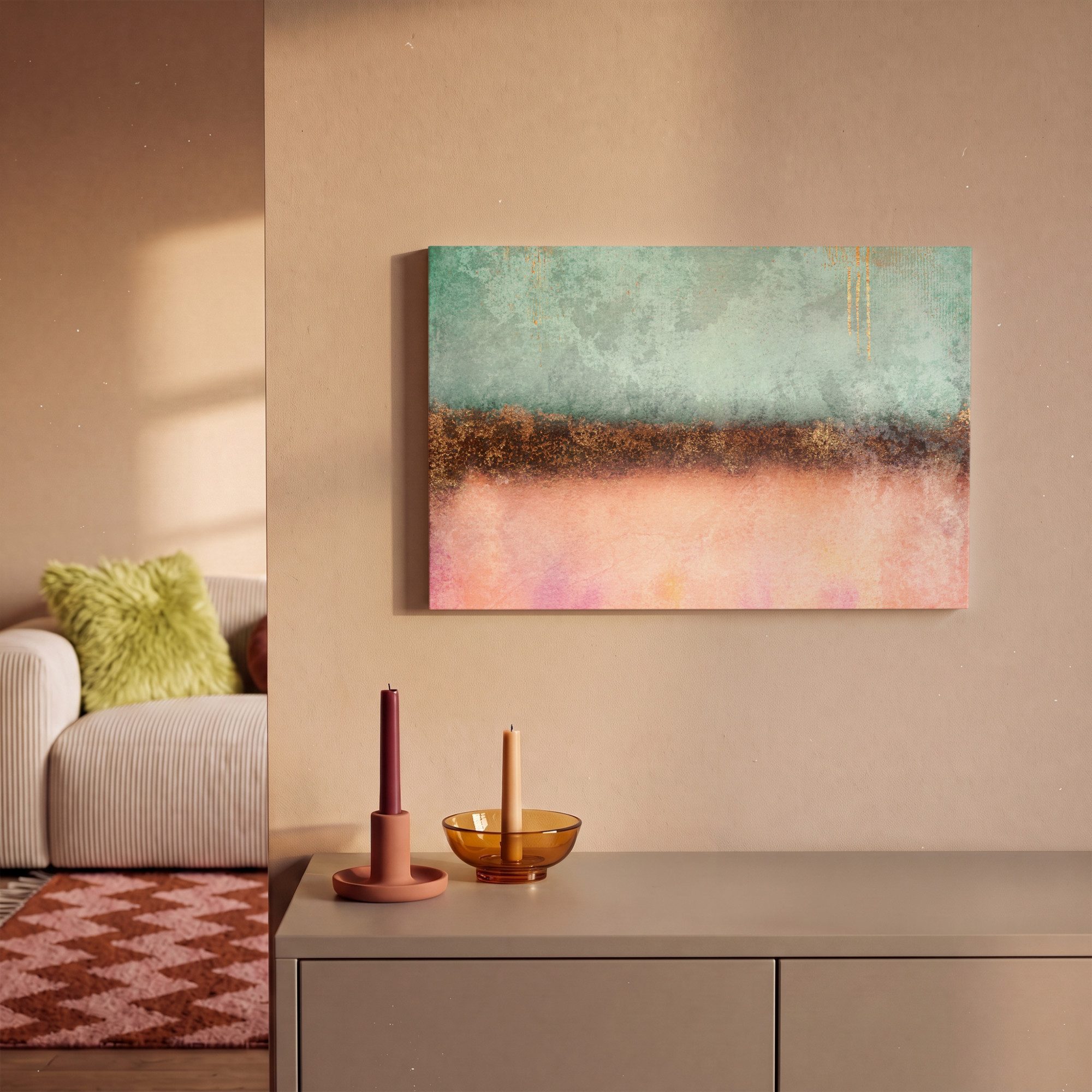 OneMillionCanvasses® Leinwandbild Gold - Farbe - Abstrakt - Grün - Rosa, Fotodruck (1 St), Leinwand Bilder Klein, Wand Dekoration Aesthetic 30x20 cm – Bild 2 von 5