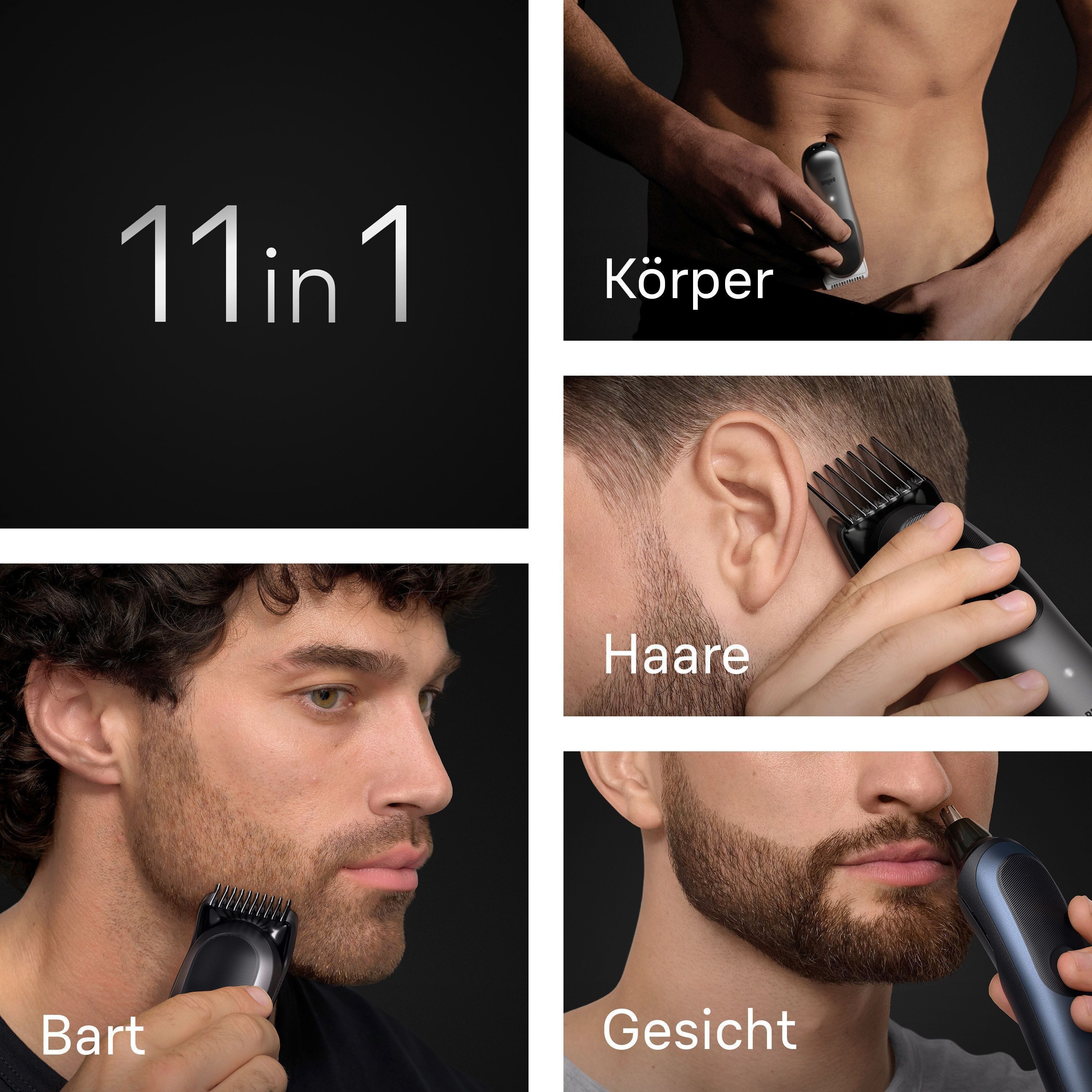 Braun Haarschneider Braun All-in-One Series 7, 11-in-1 Groomingset, 120 Min Akku, SkinGuard-Technologie, AquaGrip für Unterwassernutzung