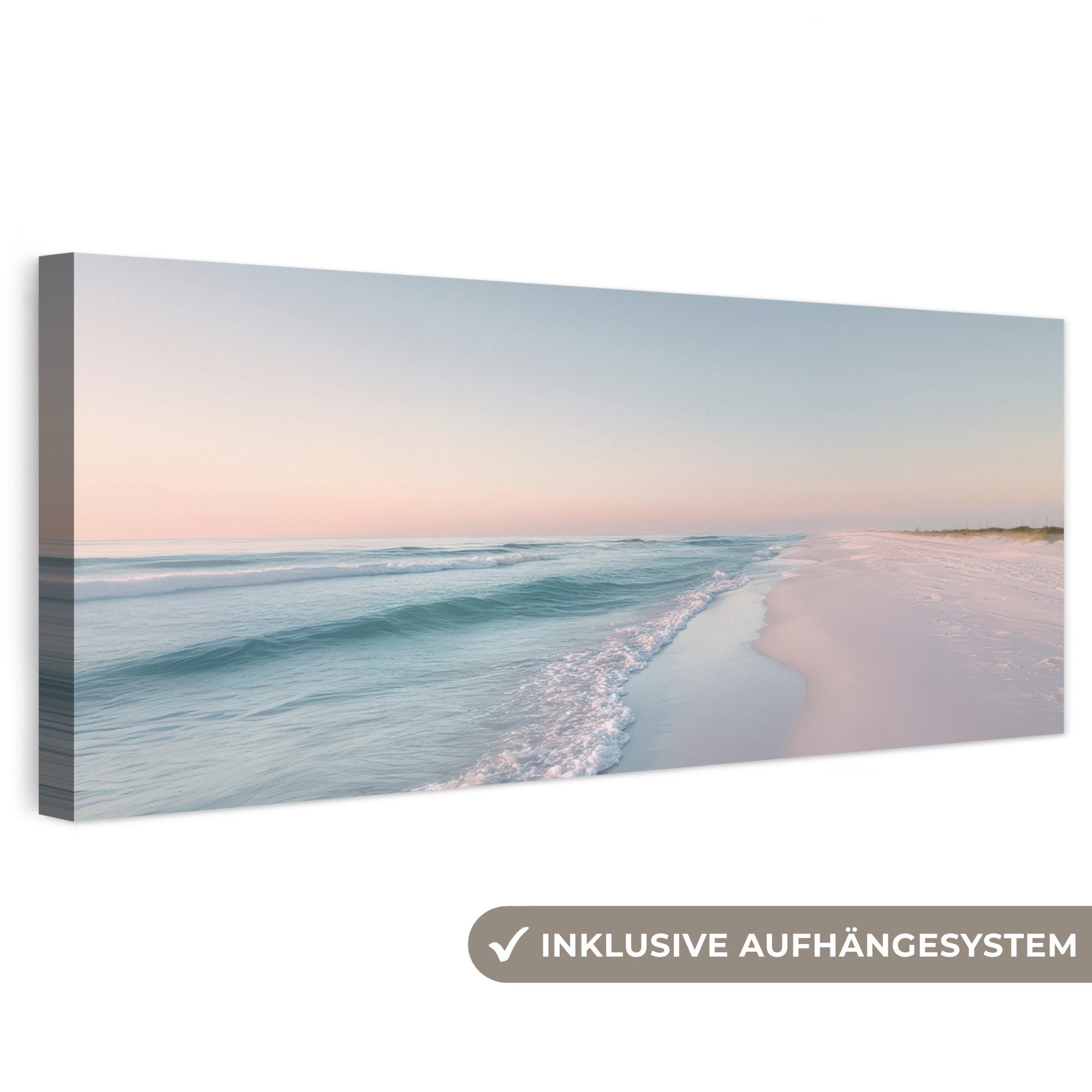 OneMillionCanvasses® Leinwandbild Panorama Küstenlinie - Pastell - Wasser, Fotodruck (1 St), Wandbild, Deko Schlafzimmer Wohnzimmer Flur 60x20 cm