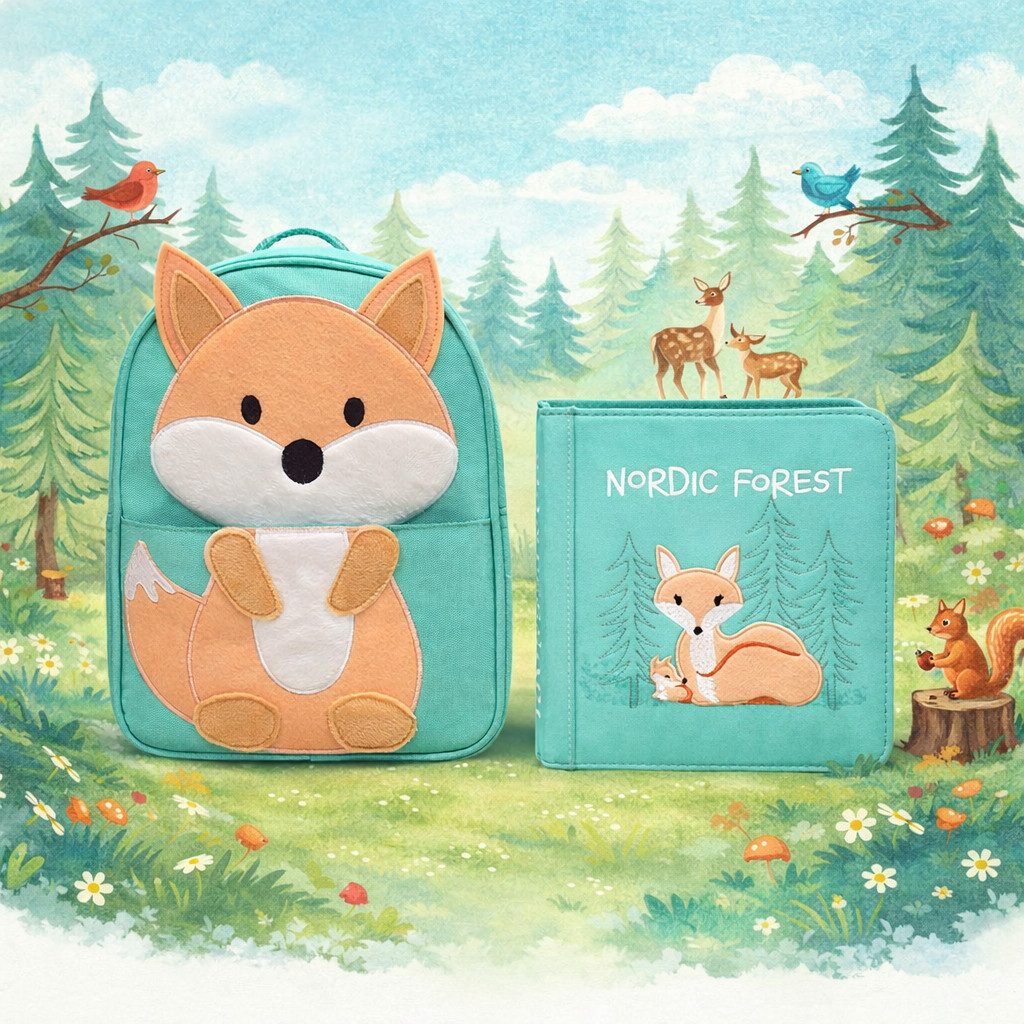 My First Book Lernspielzeug Montessori Quiet Book, Nordic Forest, Sensorik, Set inkl. Rucksack, Busy Book, Beschäftigung ab 1 Jahr, Reisespielzeug, Geschenk