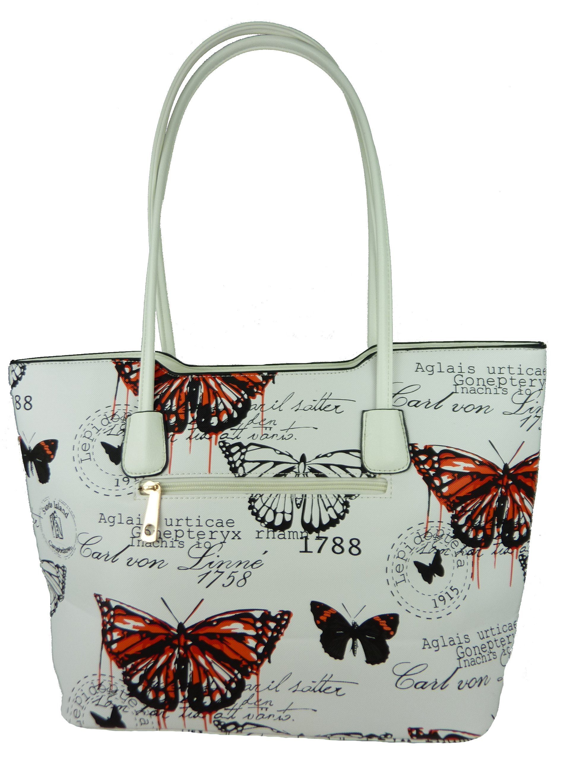 Butterfly Taschen4life Schmetterling im Vintage Shopper Sommertasche Stil, 1803, Motive, große mehrfarbig lange Damen retro orange Henkel Henkeltasche