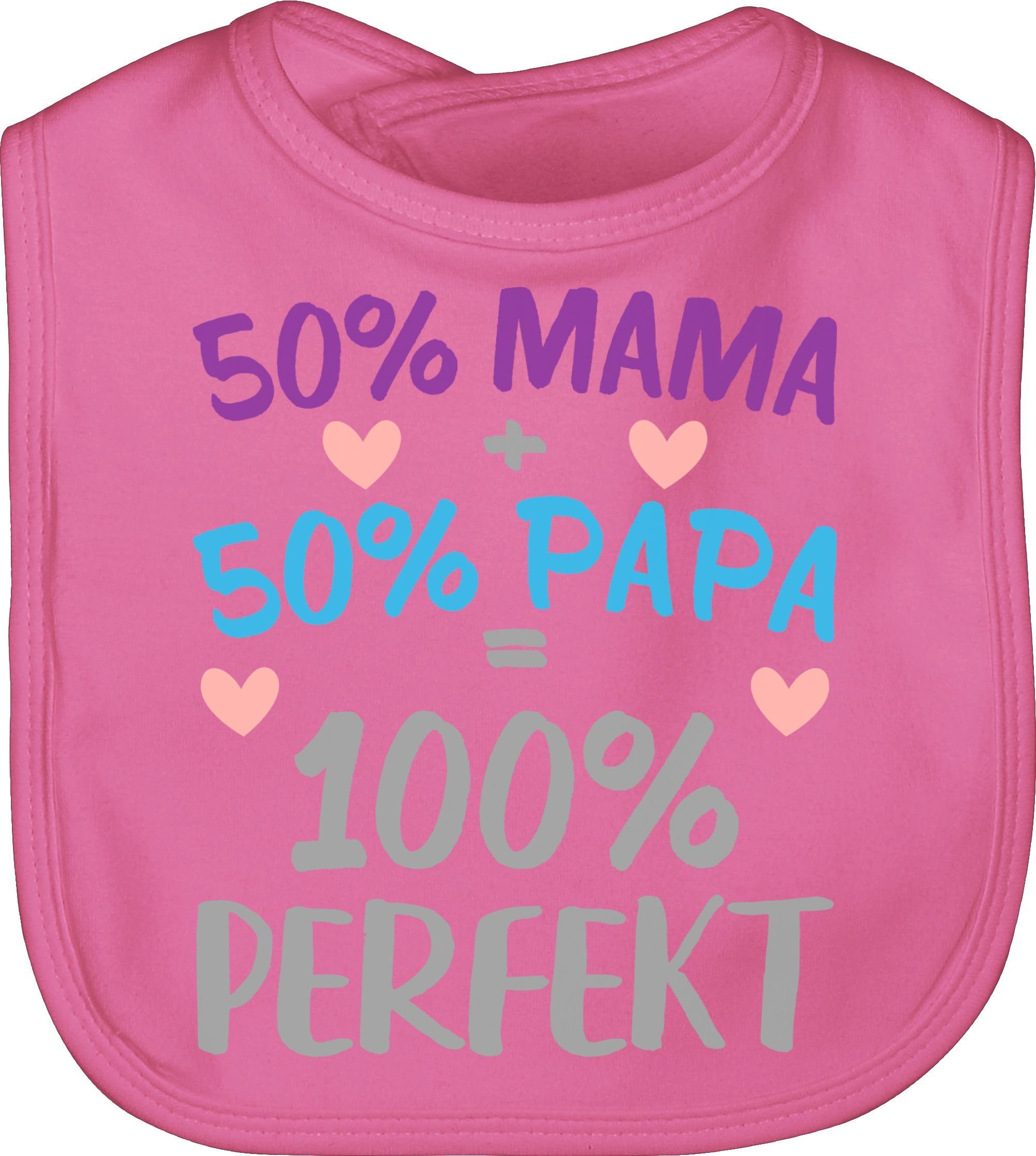 Shirtracer Lätzchen 50 % Mama 50 % Papa 100 % Perfekt, Sprüche Baby 2 Pink