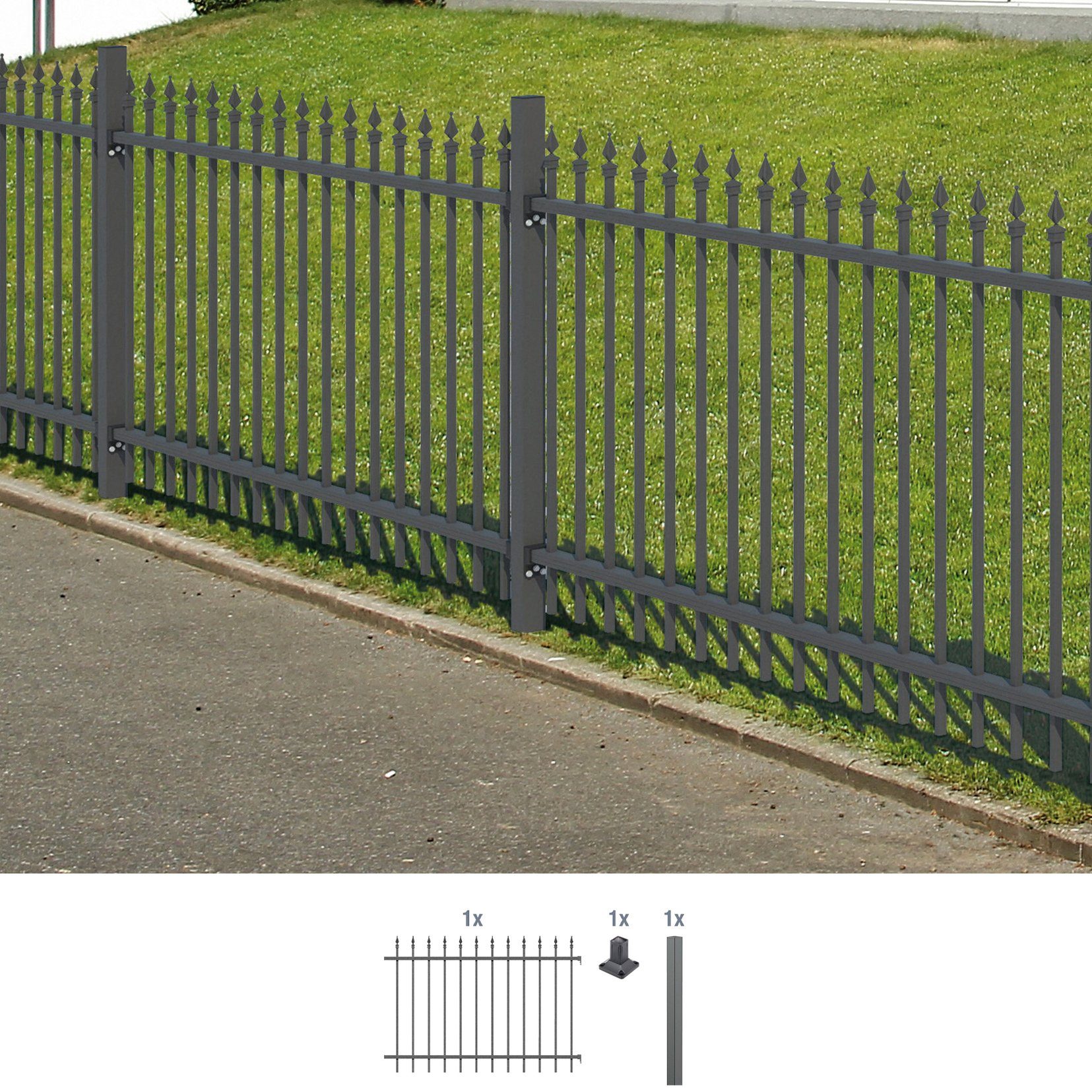Alberts Metallzaun Anbauset Chaussee, Höhe: 100 und 120 cm, Breite: 200 cm, zum Aufschrauben