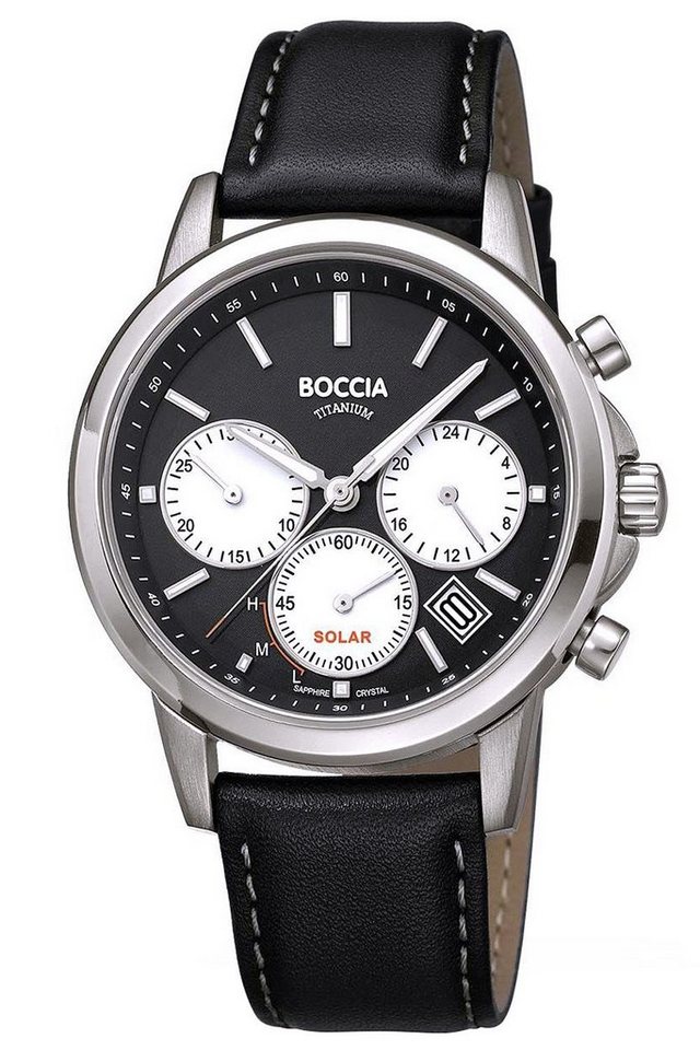 Boccia Chronograph Uhrglas: mit Dunkelgrau, Solar Chronograph Saphirglas