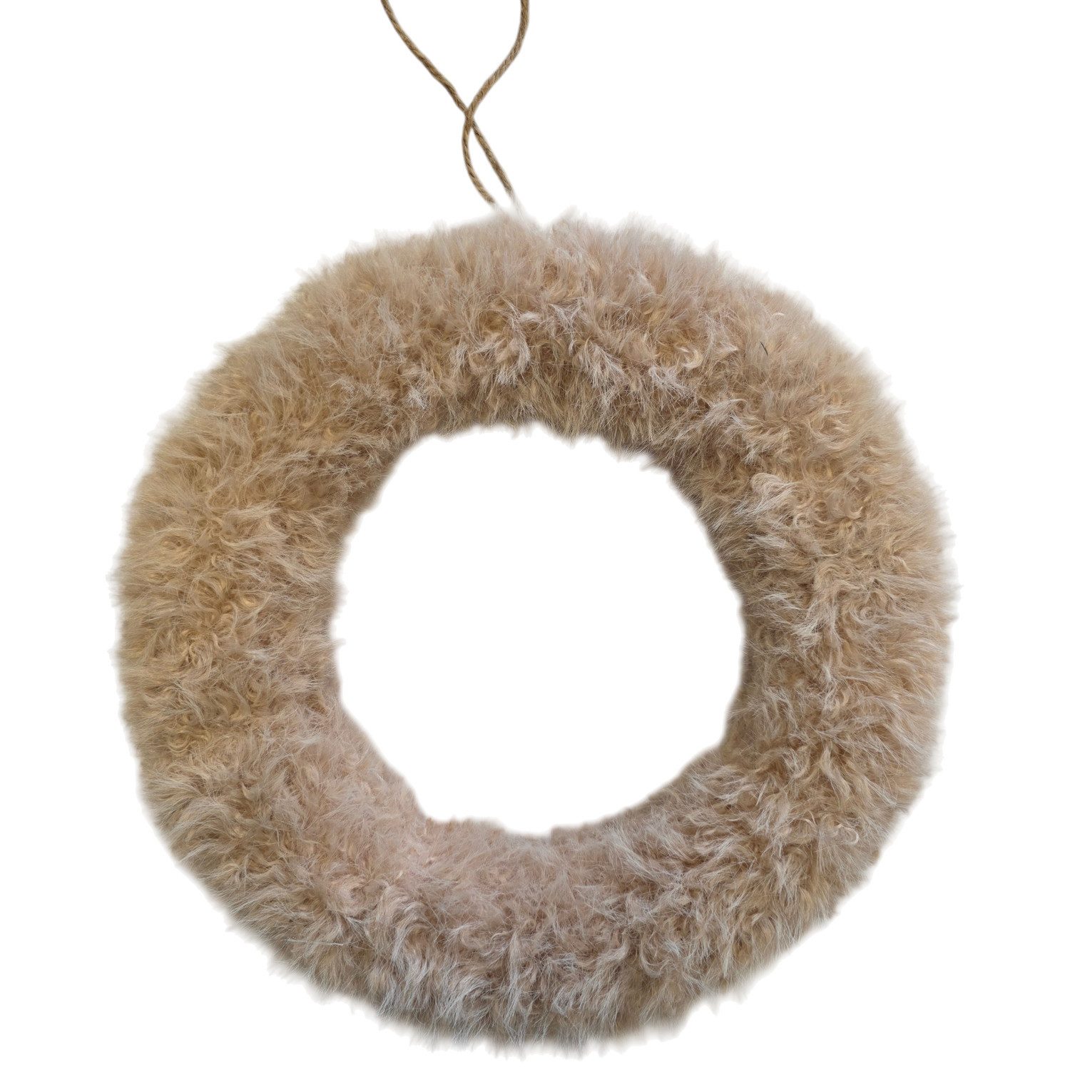 Macosa Home Dekokranz Felloptik Textil Hell oder Dunkel Beige 22 oder 26 cm, Flauschiger Wandkranz Aufhängeschlaufe für Tür, Wand und Tisch