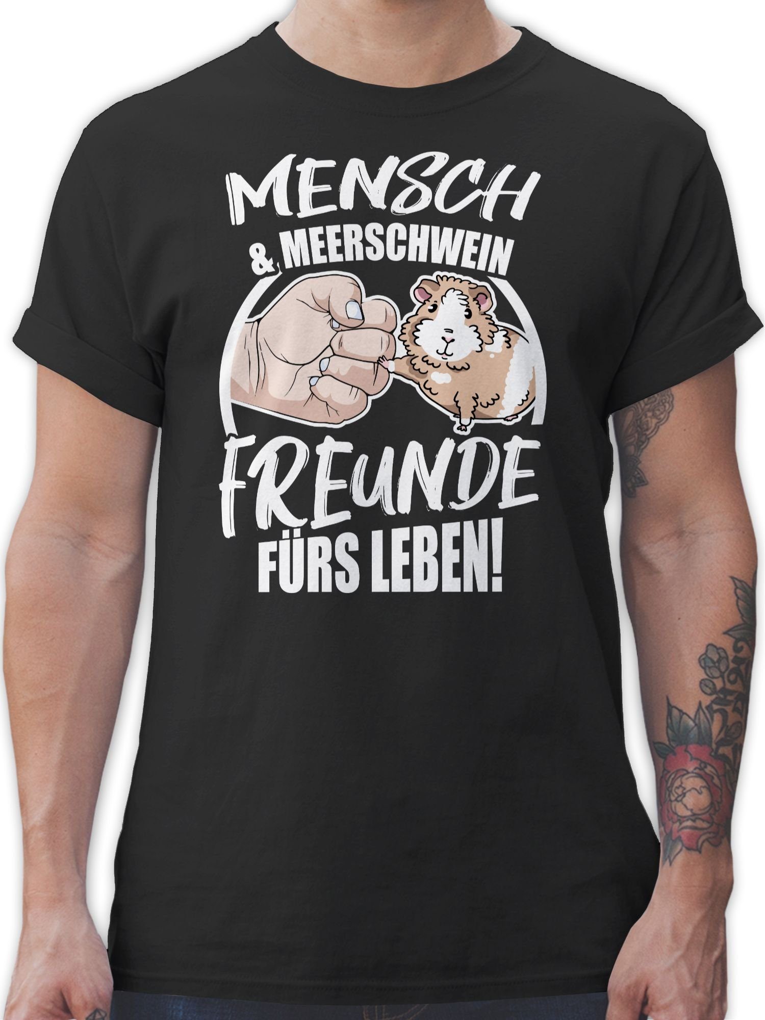 Shirtracer T-Shirt Mensch & Meerschwein Freunde fürs Leben Tiere Zubehör 1 Schwarz