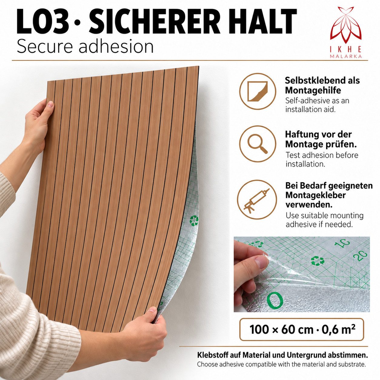 IKHEMalarka Wandpaneel Lamellen Selbstklebend 100x60 cm – PVC + PE-Schaum, 2,8 mm, Betonoptik, BxL: 60x100 cm, 0,6 qm, (1 Paneel = 100 × 60 cm (0,60qm) Tapete M – Bild 2 von 5