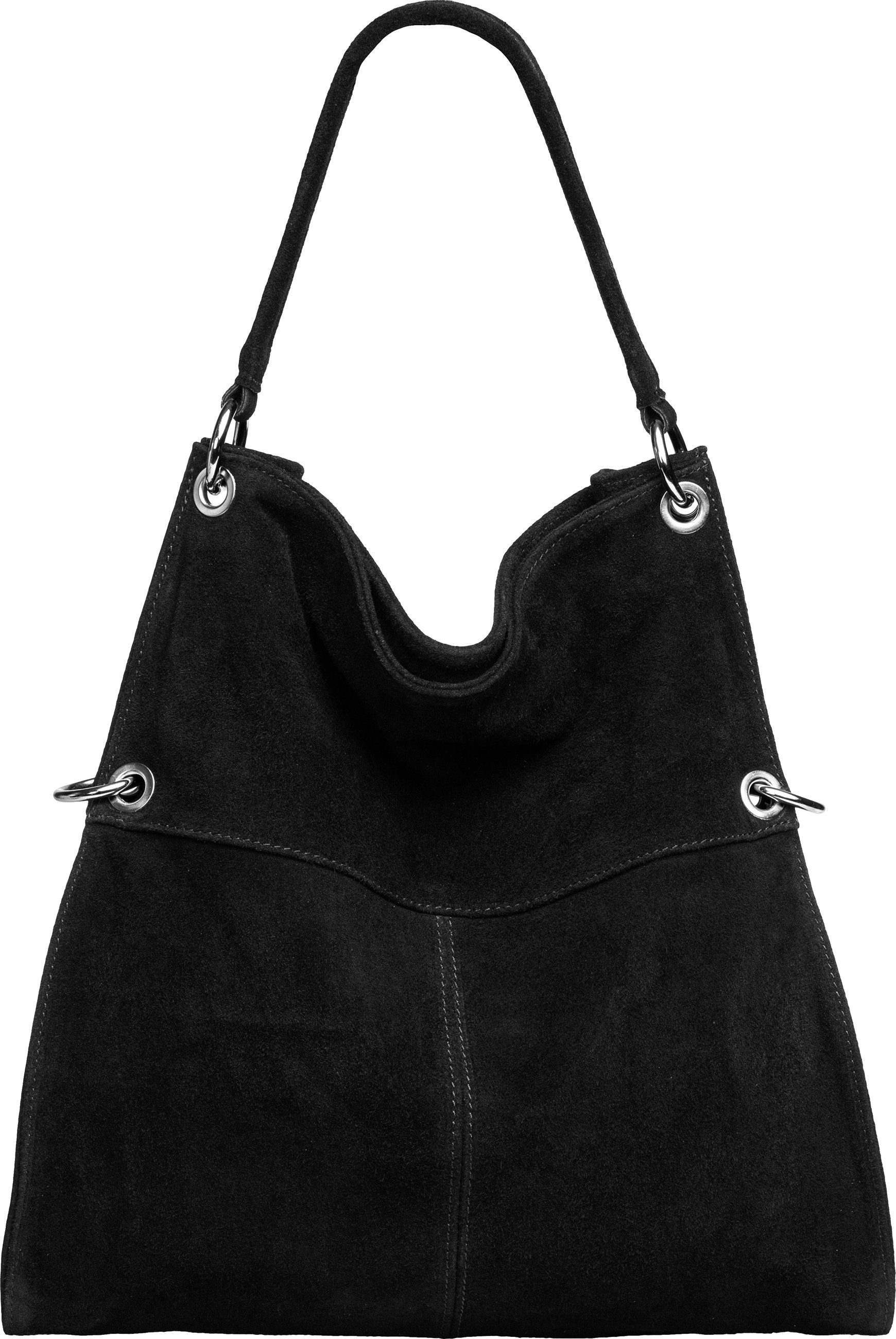Caspar Schultertasche Große Vintage Damen Leder Handtasche - PREMIUM LINE - Modell No.805, samtig weich, angenehmer Tragekomfort - 100% Wildleder - Made in Italy