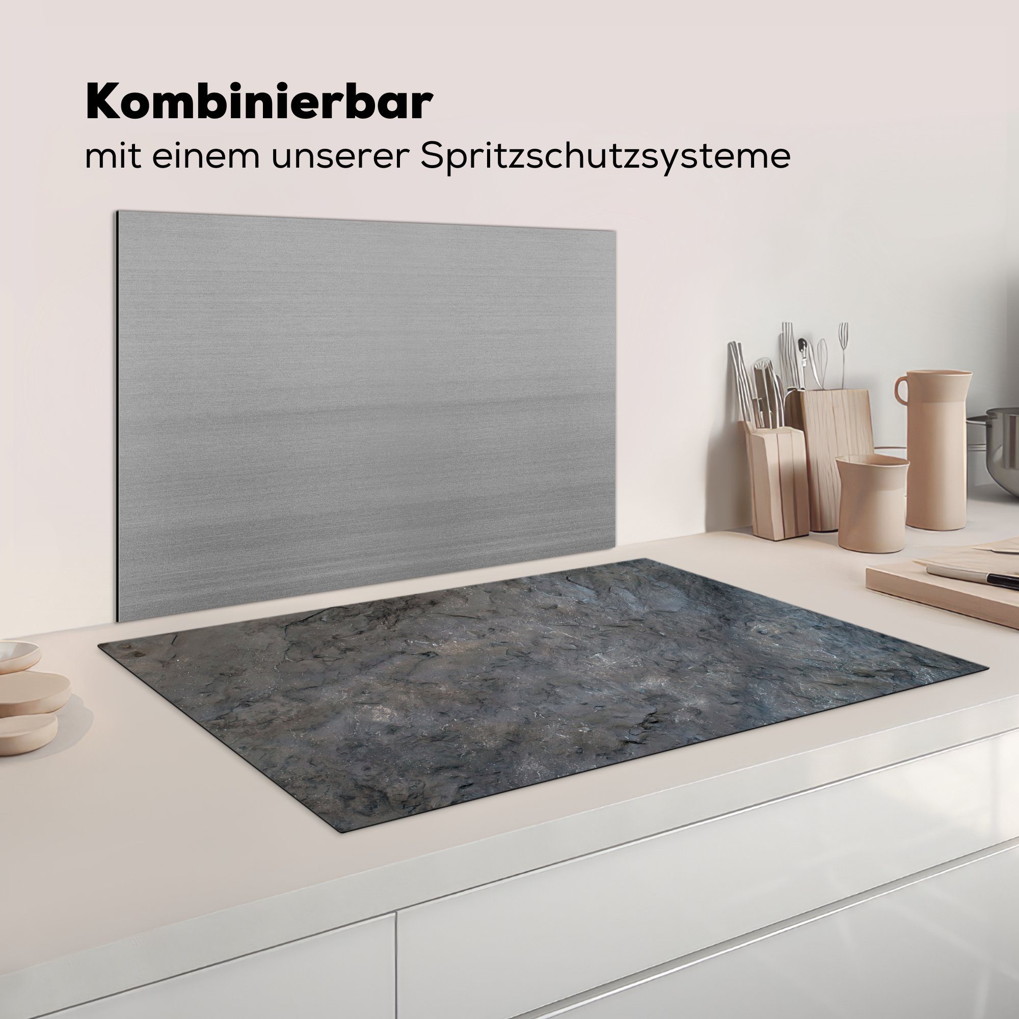 für - - für - Ceranfeldabdeckung, Arbeitsplatte Steine Vinyl, Abdeckplatte Induktionsschutz Vintage, cm, Herdblende-/Abdeckplatte MuchoWow küche (1 83x51 - Herd tlg), Grau