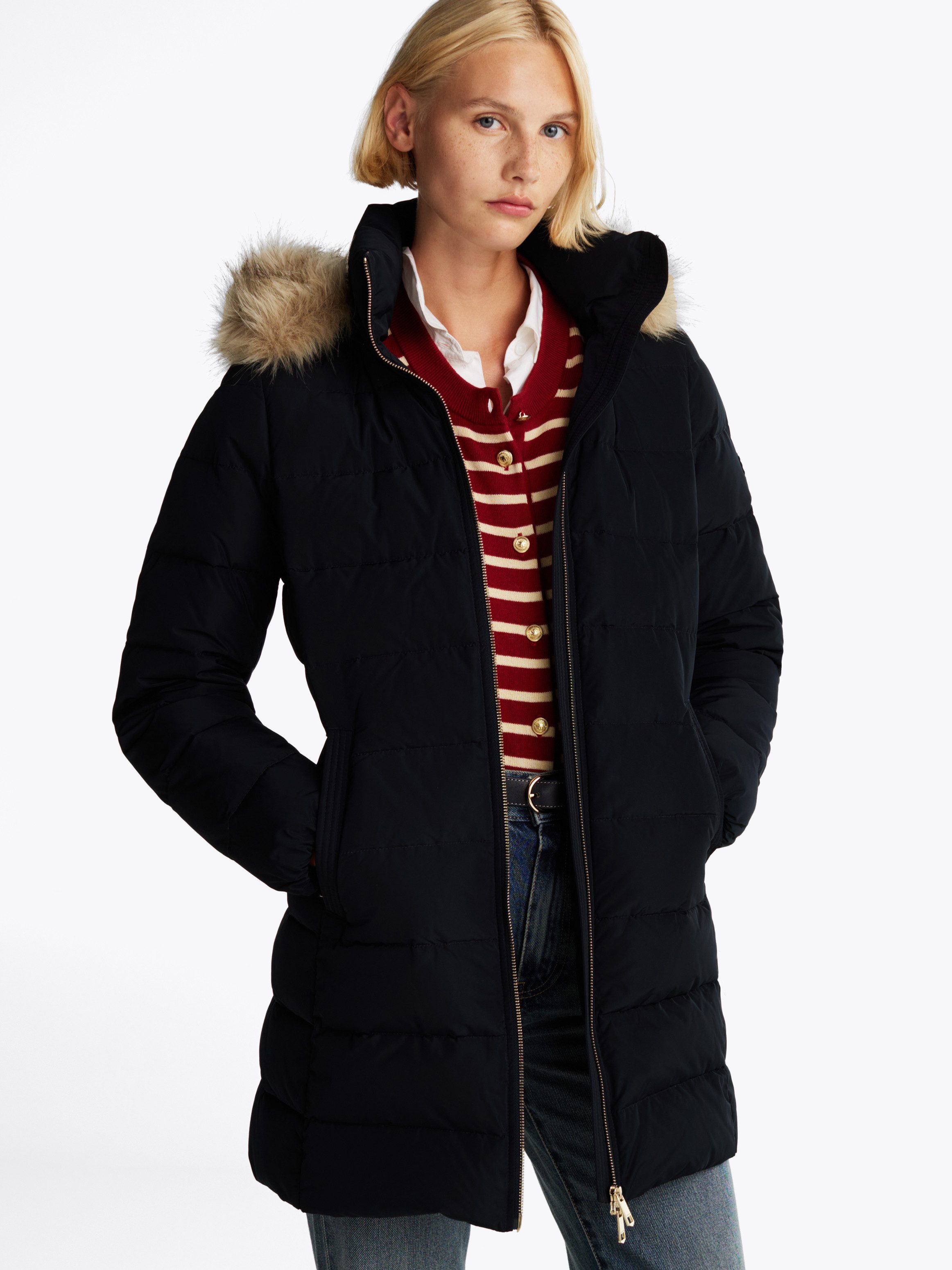 Tommy Hilfiger Steppmantel HERITAGE DOWN TYRA COAT WITH FUR mit Fellimitat günstig online kaufen