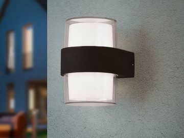meineWunschleuchte LED Außen-Wandleuchte, LED fest integriert, Warmweiß, 2er Set runde Fassadenlampen Haus-wand beleuchten, Höhe 13cm IP 54