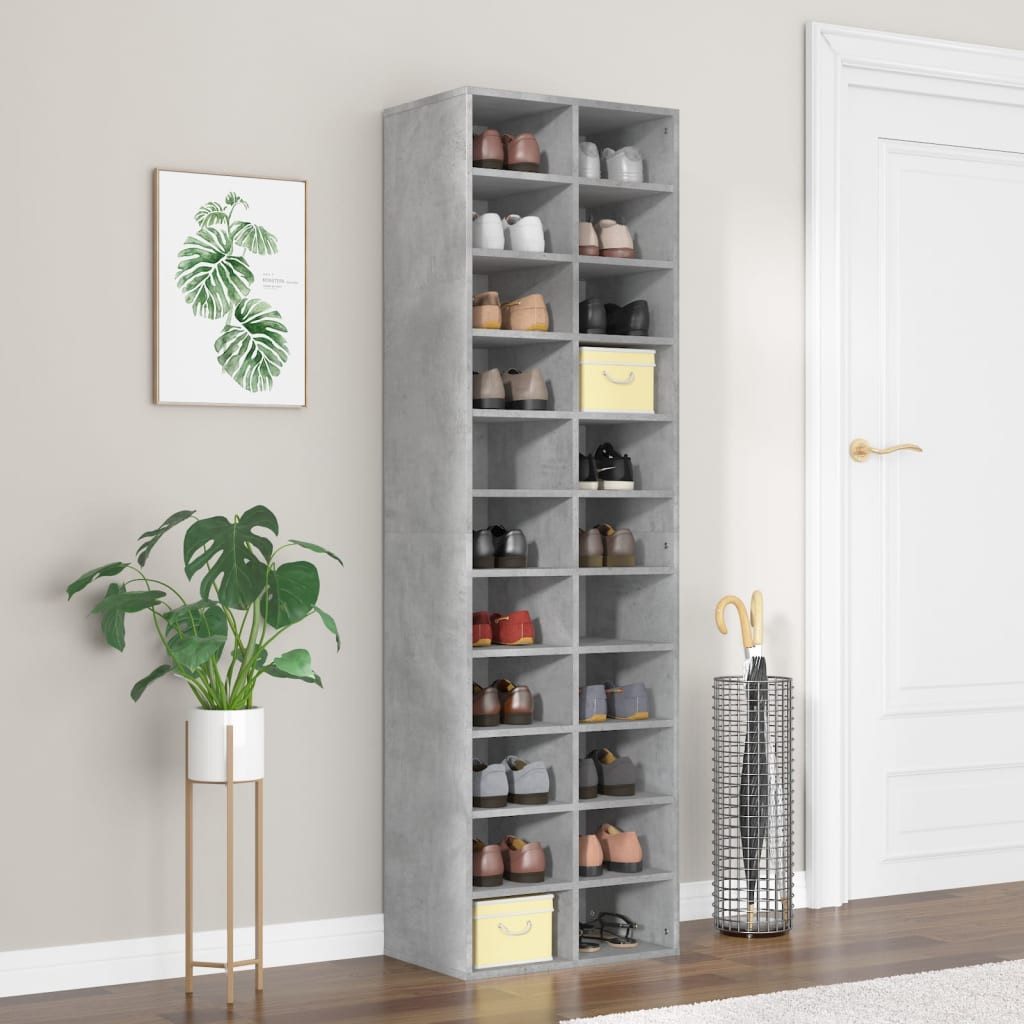 furnicato Schuhregal Betongrau 54 x 34 x 183 cm mit 22 Fächern, 1-tlg., Massivholz-Schuhschrank mit 22 Fächern und Wandmontage-Zubehör