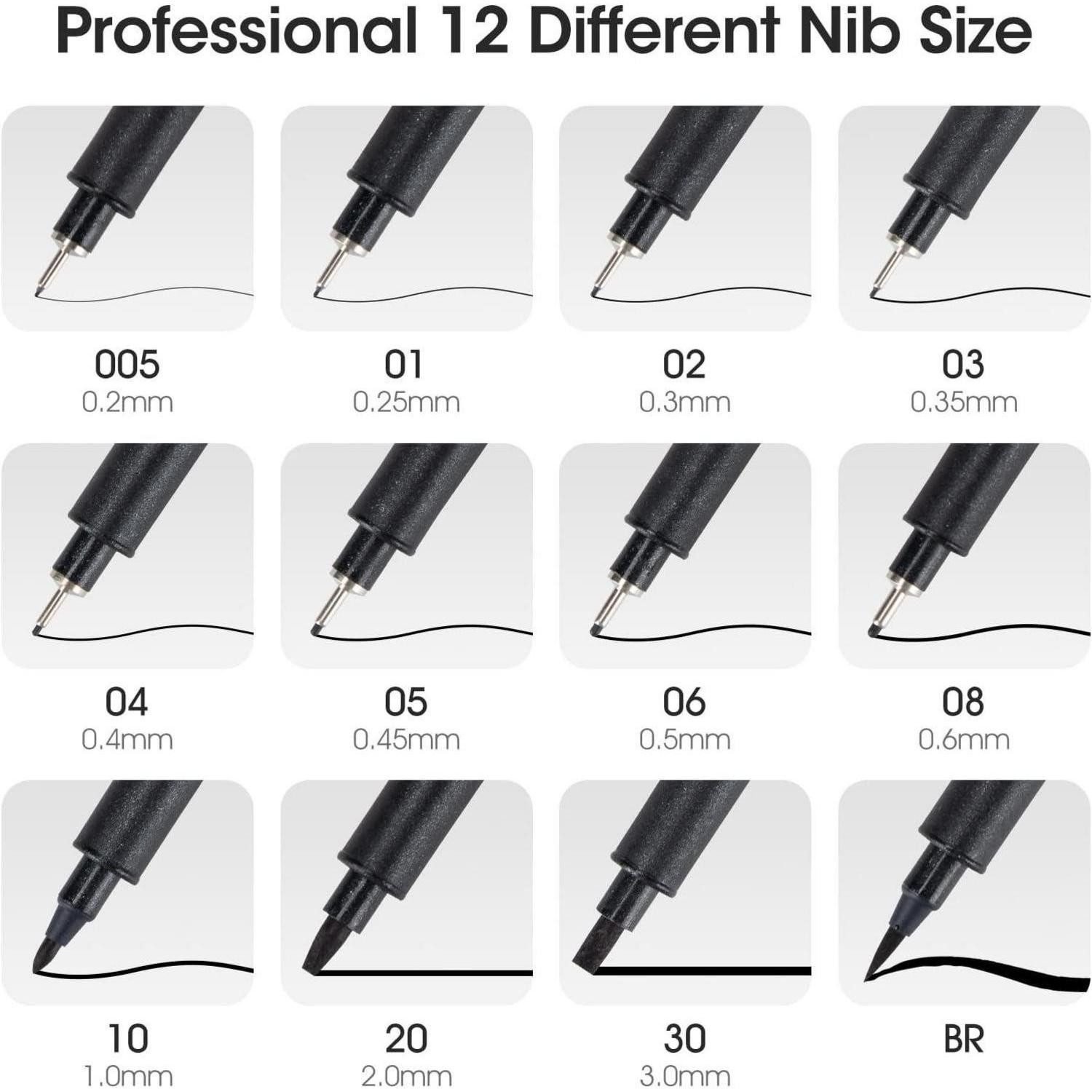TWOHANDS Fineliner Schwarze Fineliner Stifte Set 12 Stück Wasserfest für Künstler Sketch