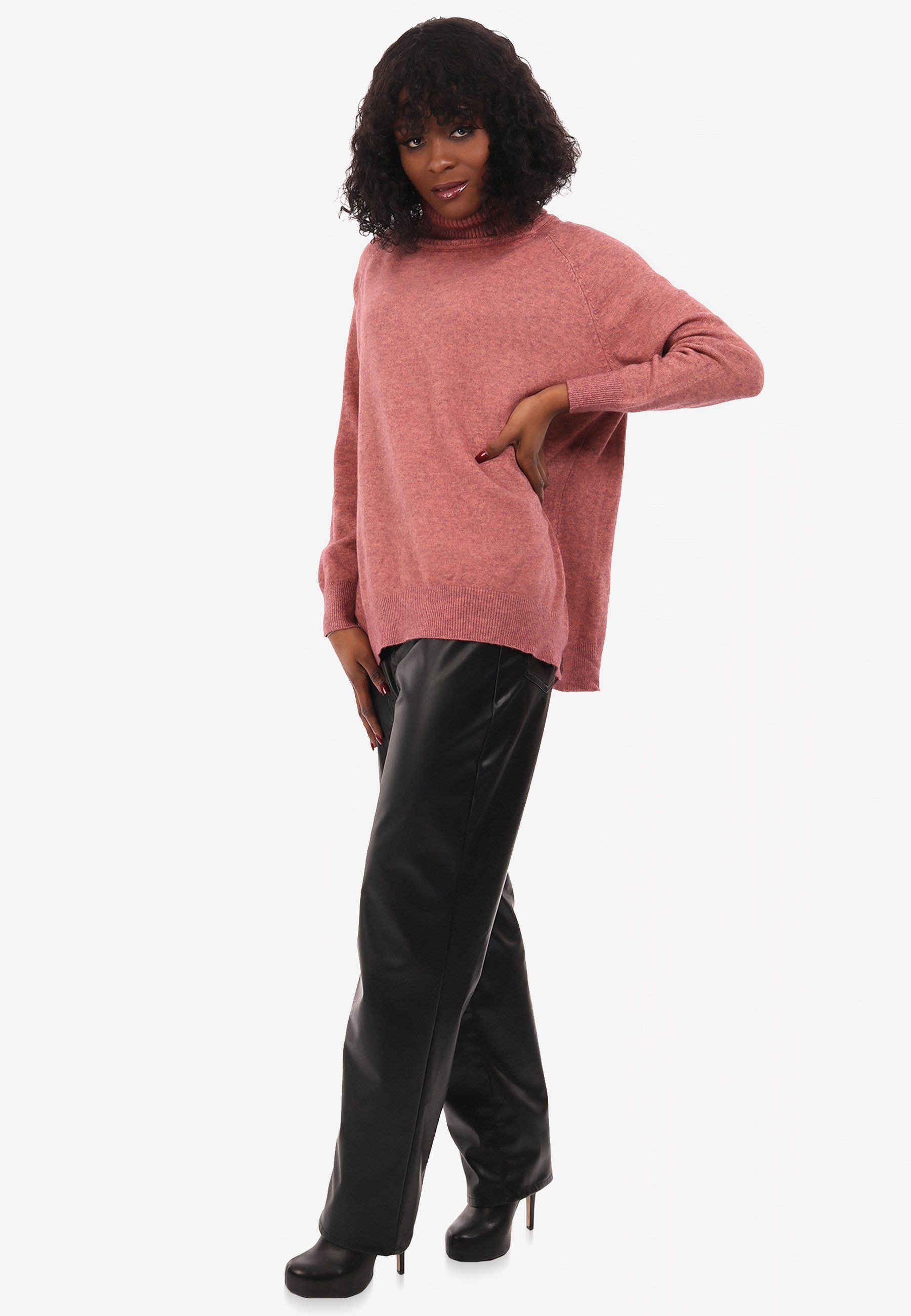 Unifarbe & Rollkragen Style mit Pullover Fashion in YC altrosa Feinstrick Strickpullover aus