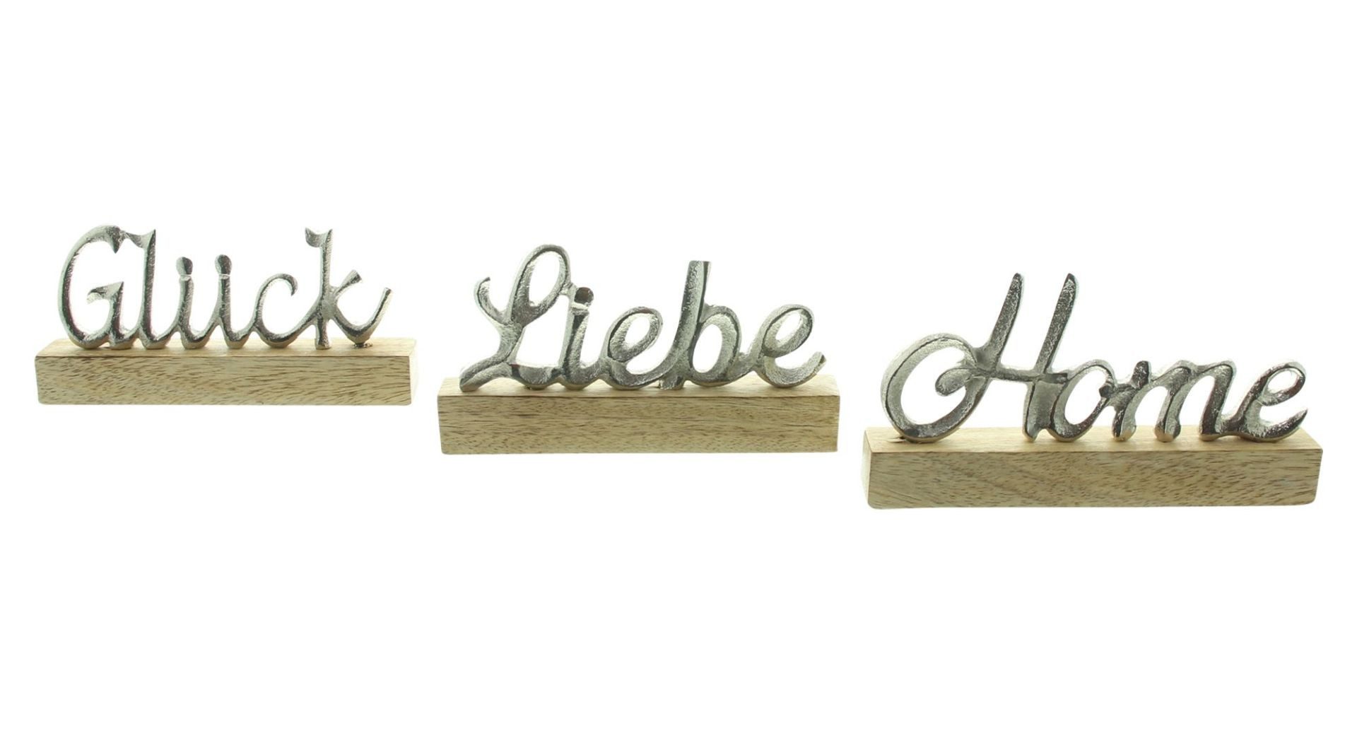 Home-trends24.de Deko-Schriftzug Glück Liebe Home Schriftzug Deko Tisch Mangoholz 3er-Set (3 St)