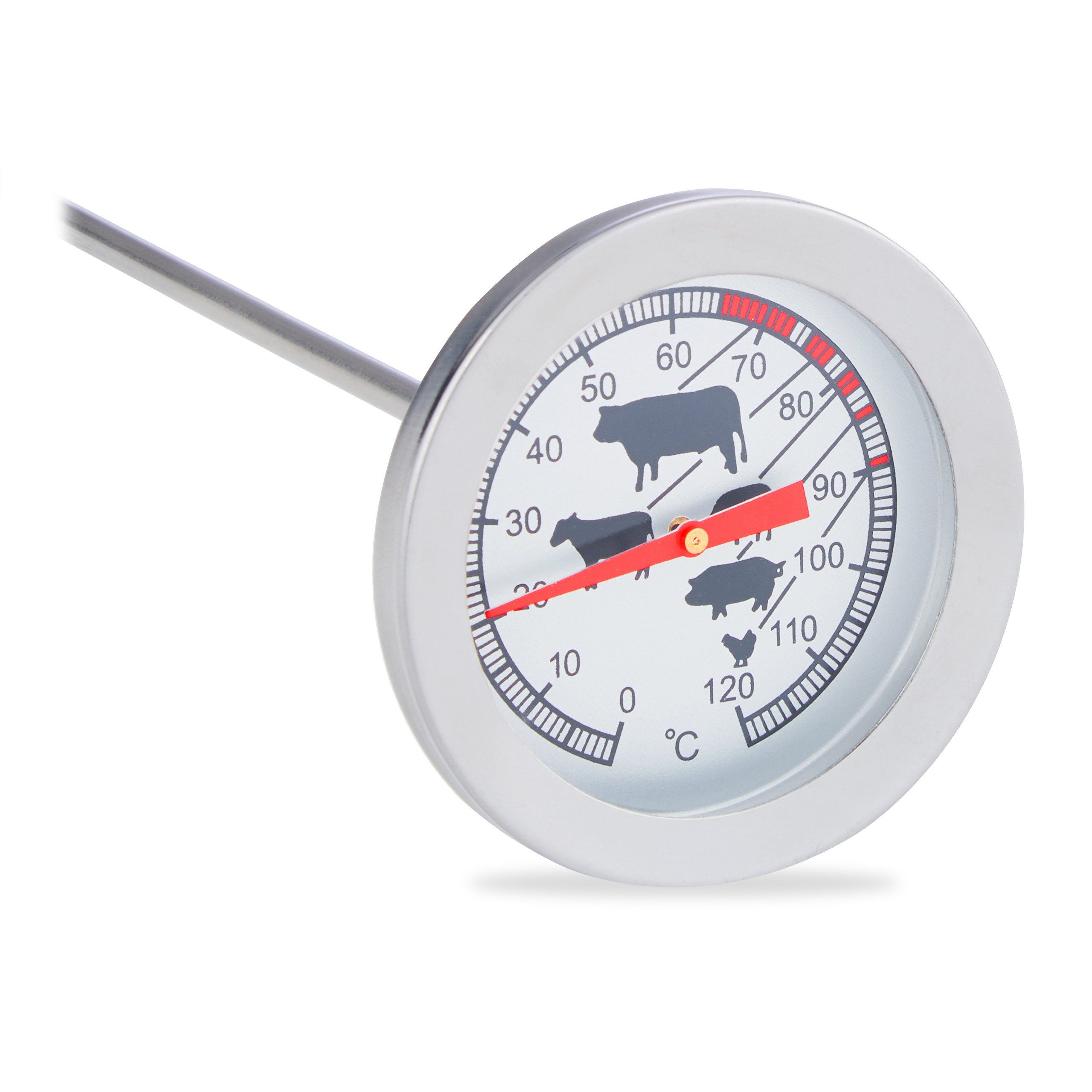 relaxdays Grillthermometer Analoges Edelstahl Einstichthermometer