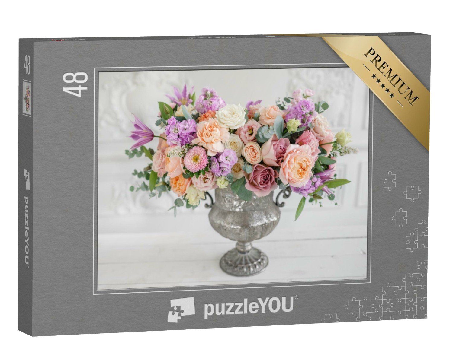 puzzleYOU Puzzle Bouquet von verschiedenen Blumen mit Metallvase, 48 Puzzleteile, puzzleYOU-Kollektionen Blumenvasen, Blumen & Pflanzen