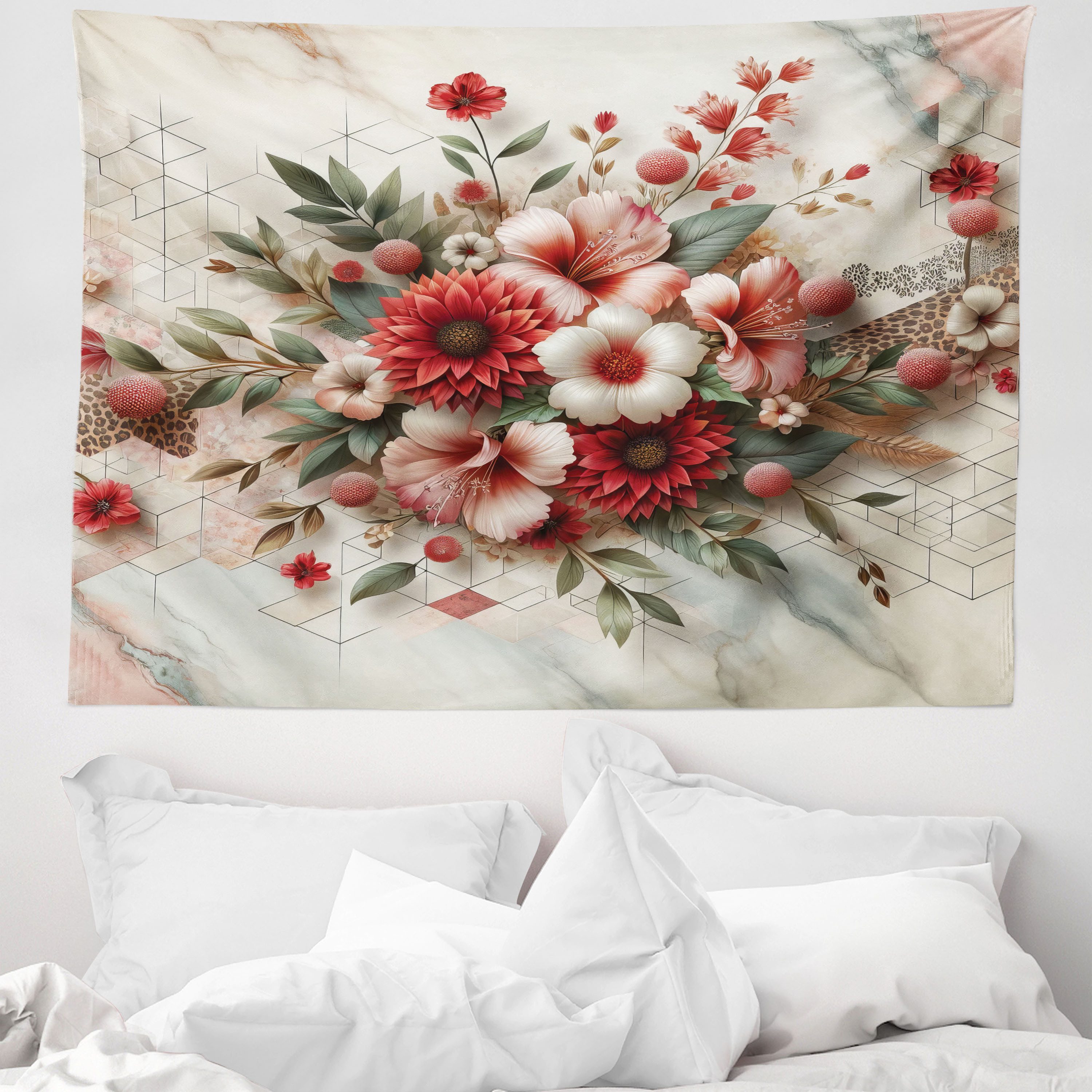 Wandteppich aus Weiches Mikrofaser Stoff Für das Wohn und Schlafzimmer, Abakuhaus, rechteckig, Blumen Zarte florale Marmoroptik
