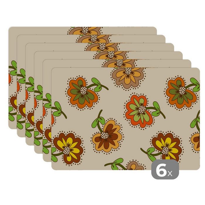 Platzset Design - Blumen - Retro - Vintage MuchoWow (6-St) Platzset Platzdecken Platzmatte Tischmatten Schmutzabweisend