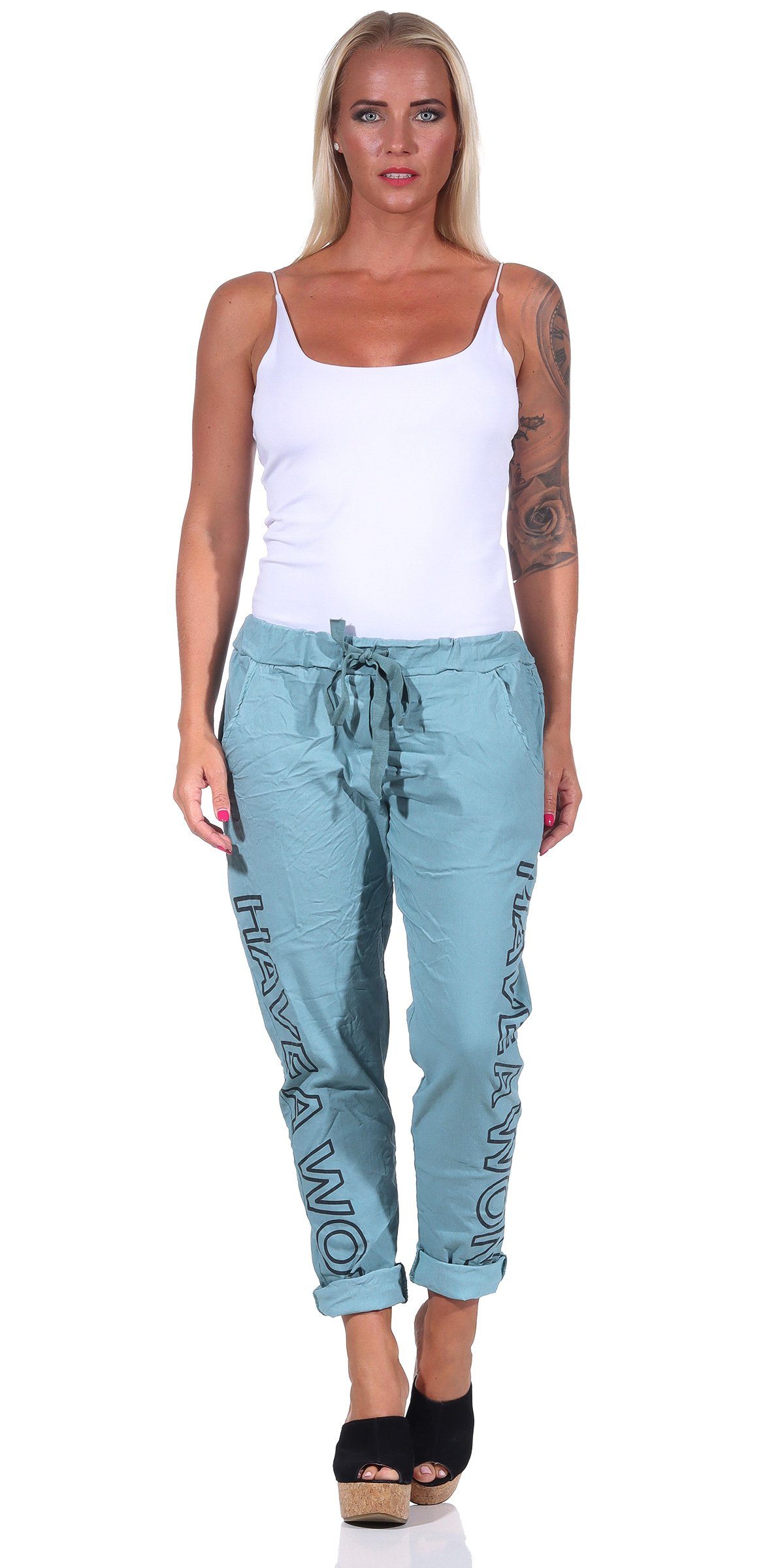 Mississhop Jogginghose Damen Hose Freizeithose Stoffhose Boyfriend Stretch Hose M.349
