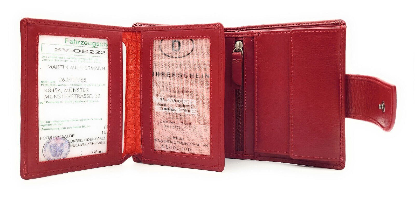 JOCKEY CLUB Geldbörse echt Leder Sicherheits-Portemonnaie mit RFID Schutz, Außenriegel, Innenriegel, Rindleder rot