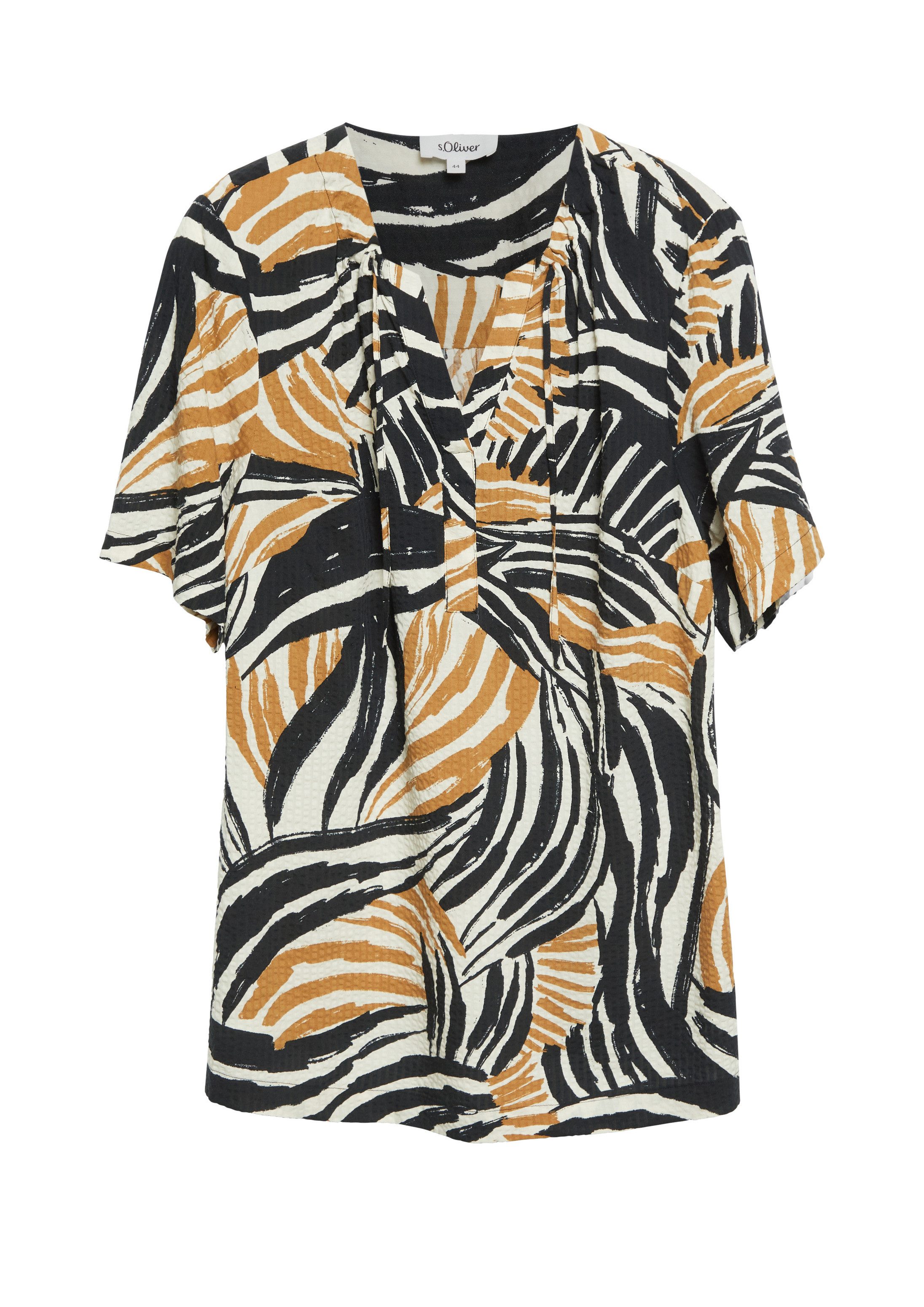s.Oliver Kurzarmbluse Bluse Strukturierte Viskosemix-Bluse mit All-over-Print