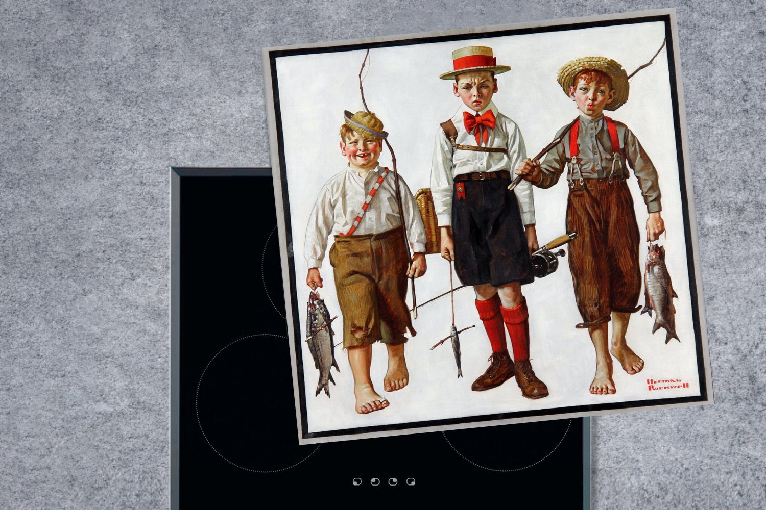MuchoWow Herdblende-/Abdeckplatte für tlg), küche Der Rockwell, Norman cm, - (1 Vinyl, 78x78 Arbeitsplatte von Fang Gemälde Ceranfeldabdeckung