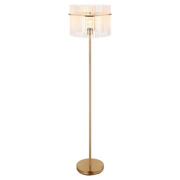 Globo Stehlampe Stehleuchte GORLEY, 1-flammig, H 152 cm, Goldgelb, ohne Leuchtmittel, Metall, mit Stäben aus Rauchglas