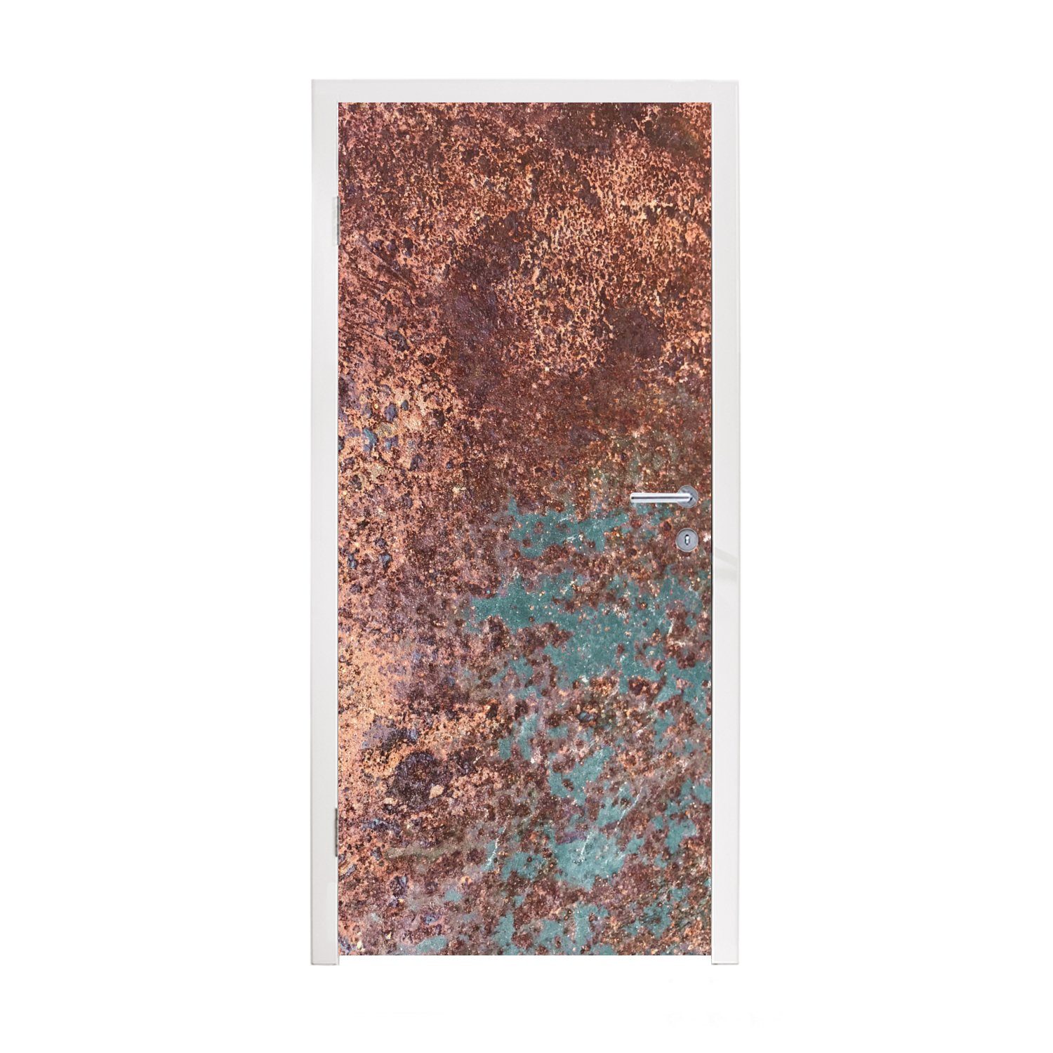 MuchoWow Türtapete Rost - Eisen - Türkis, Matt, bedruckt, (1 St), Fototapete für Tür, Türaufkleber, 75x205 cm | Türtapeten