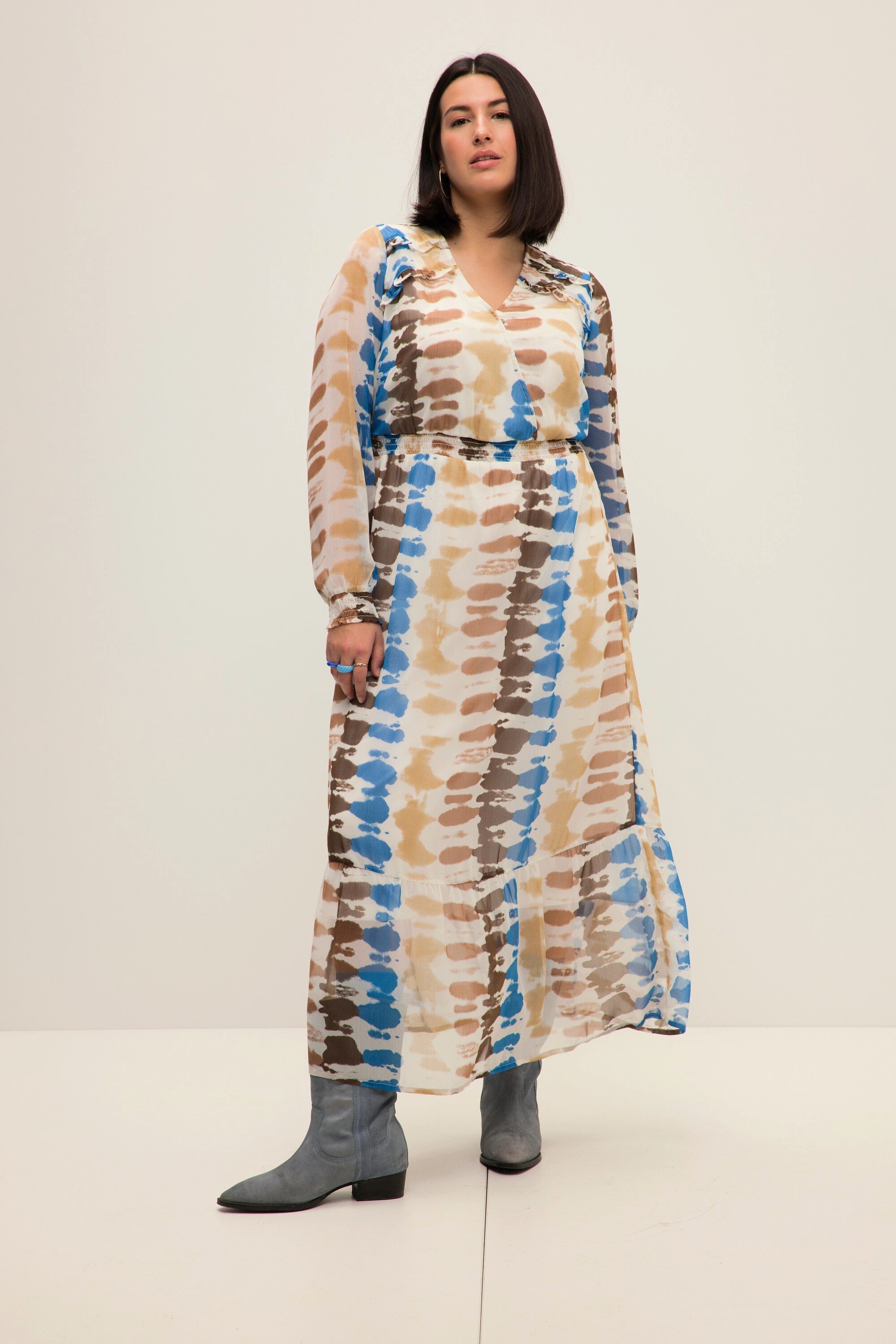 Studio Untold Maxikleid Maxikleid A-Line Batik Print V-Ausschnitt Langarm günstig online kaufen