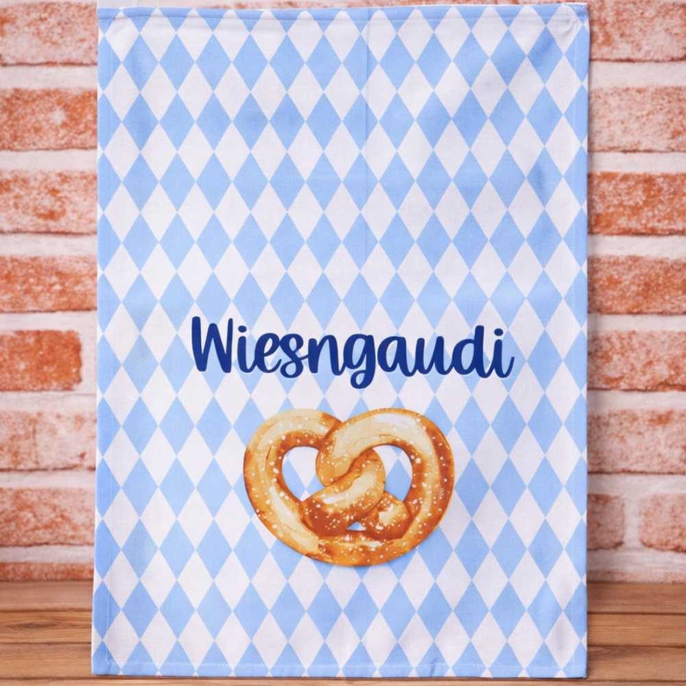 AltoBelli Geschirrtuch AltoBelli Geschirrtuch OKTOBERFEST Weiß Blau WIESNGAUDI mit Brezel