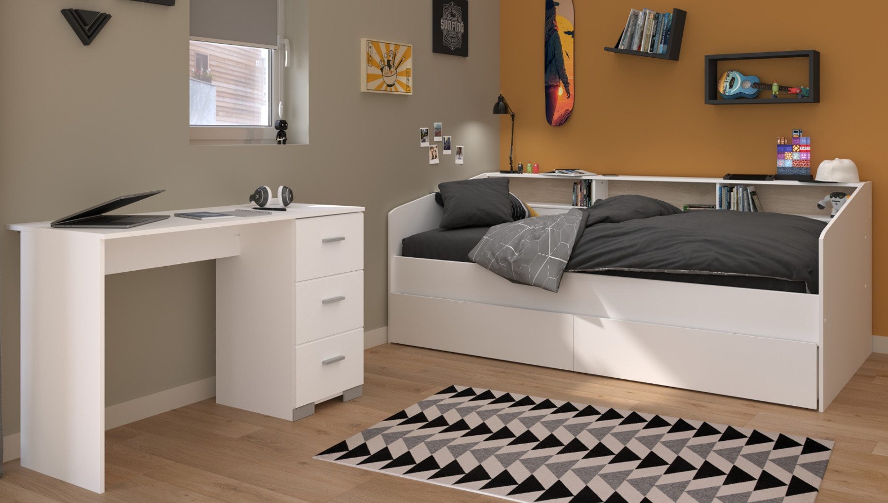 Parisot Jugendzimmer-Set Sleep, (mit Stauraumbett und Schreibtisch, 2-teilig), mit viel Stauraum