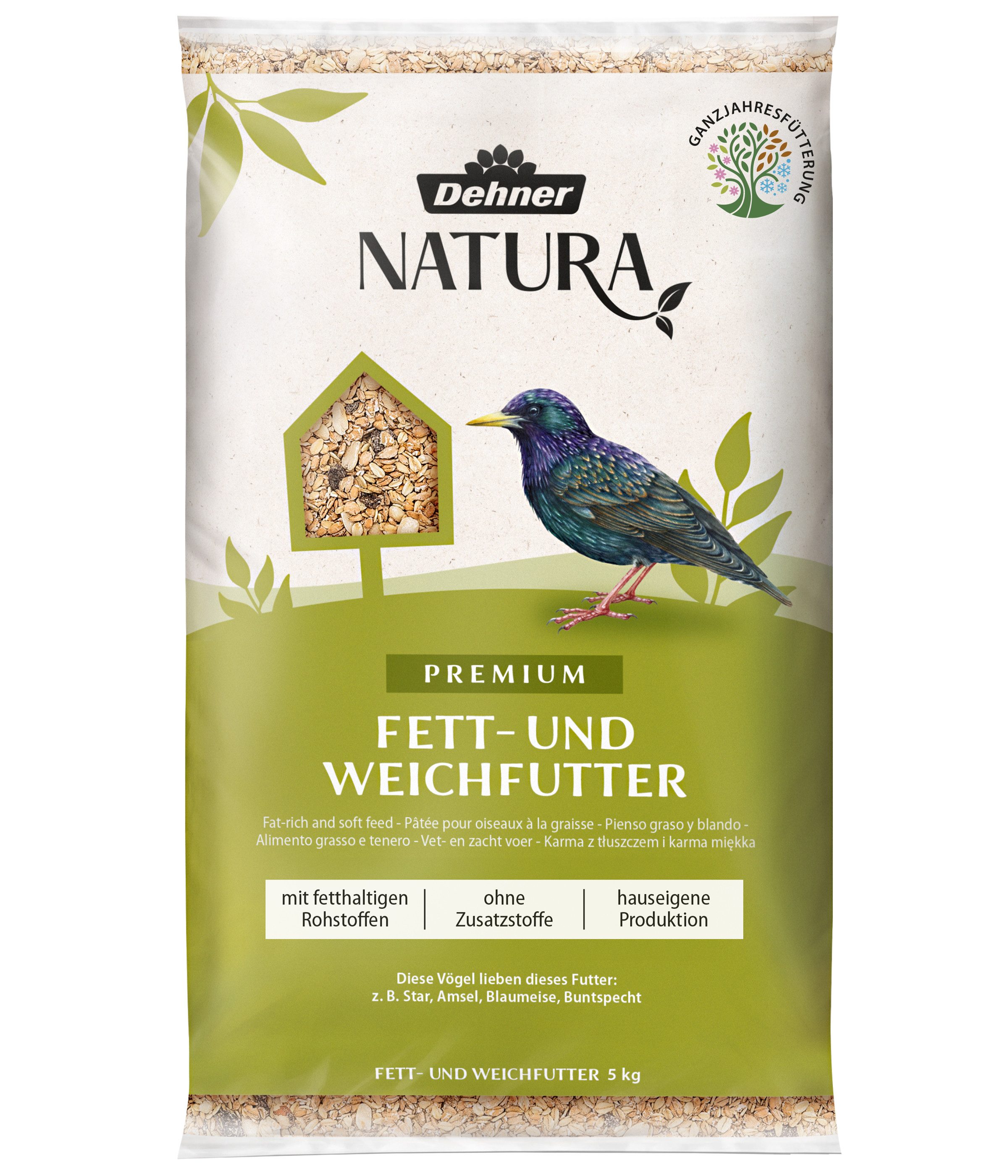 Dehner Natura Premium Wildvogel Fett- und Weichfutter, Hauptfutter für: Gartenvögel, Wildvogel, Energie-Boost für Amsel, Blaumeise, Buntspecht