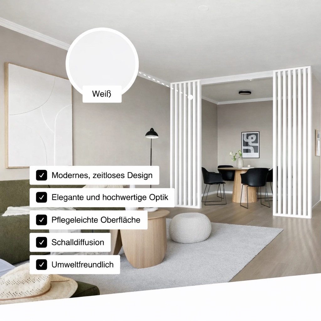Hexim Raumteiler, Lamellenwand 275x58cm MDF Raumtrenner Trennwand - freistehende Holzlamellen Innendekoration - moderne Raumgestaltung Lamellen-Sichtschutz (Weiß)