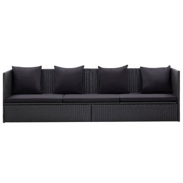 furnicato Gartenliege Garten-Sofabett mit Kissen Poly Rattan Schwarz