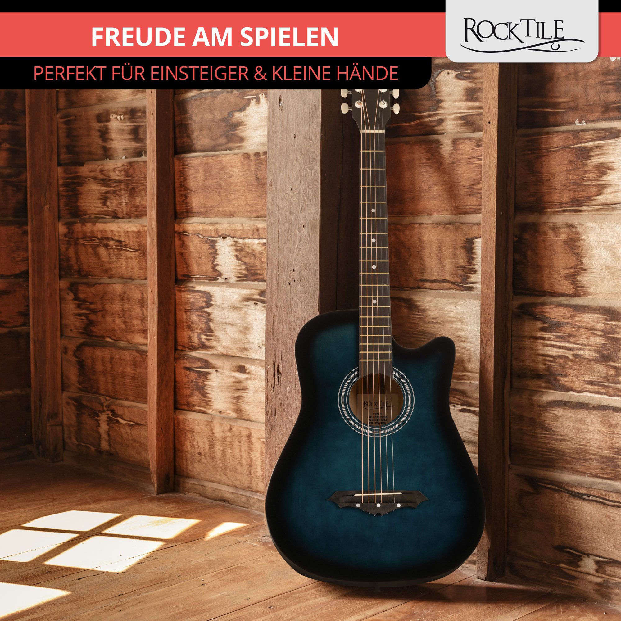 Rocktile Westerngitarre WSD-5C Slim Line Akustikgitarre Set - Dreadnought Akustik Gitarre, Set inkl. Tasche, Ersatzsaiten, Gurt und Plektren