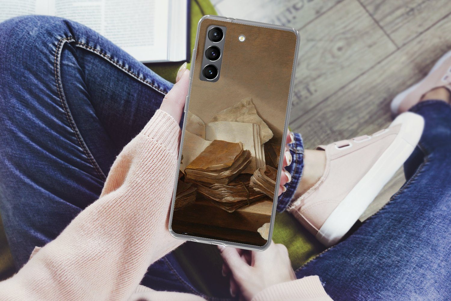 MuchoWow Handyhülle für Samsung Galaxy S21 Plus Stilleben mit Büchern - Gemälde von Jan Da, Phone Case, Silikon, Schutzhülle Dünn
