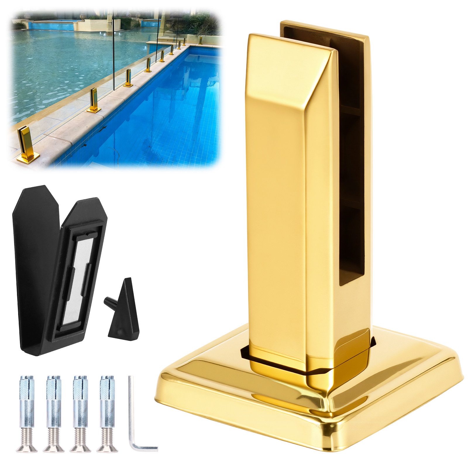 BlingBin Abstandshalter Edelstahl-Glasscheibenpfosten,Schwimmbecken-Zaunklemme,Glasklemme (1er Set, 1-St., 1 Stück) Stehende Glasklemme für Treppengeländer Balkon Pfosten Geländer