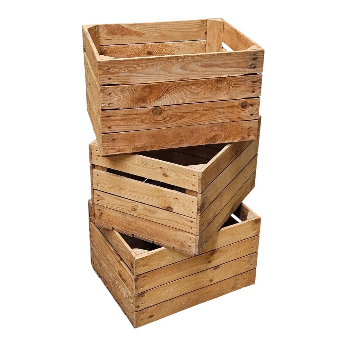 Teramico Holzkiste Holzkisten Obstkisten Vintage 50 x 40 x 30cm 3er Set, Vintage Obstkiste